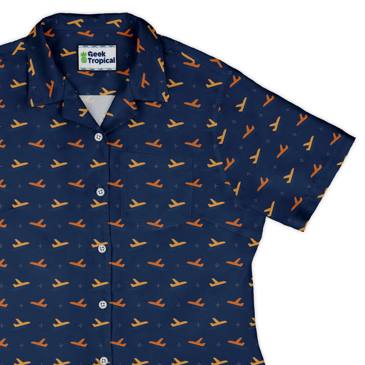 Plane Silhouette Curvy Button Up Shirt Geek Nerd aviation print Design by Zirkus Design q225