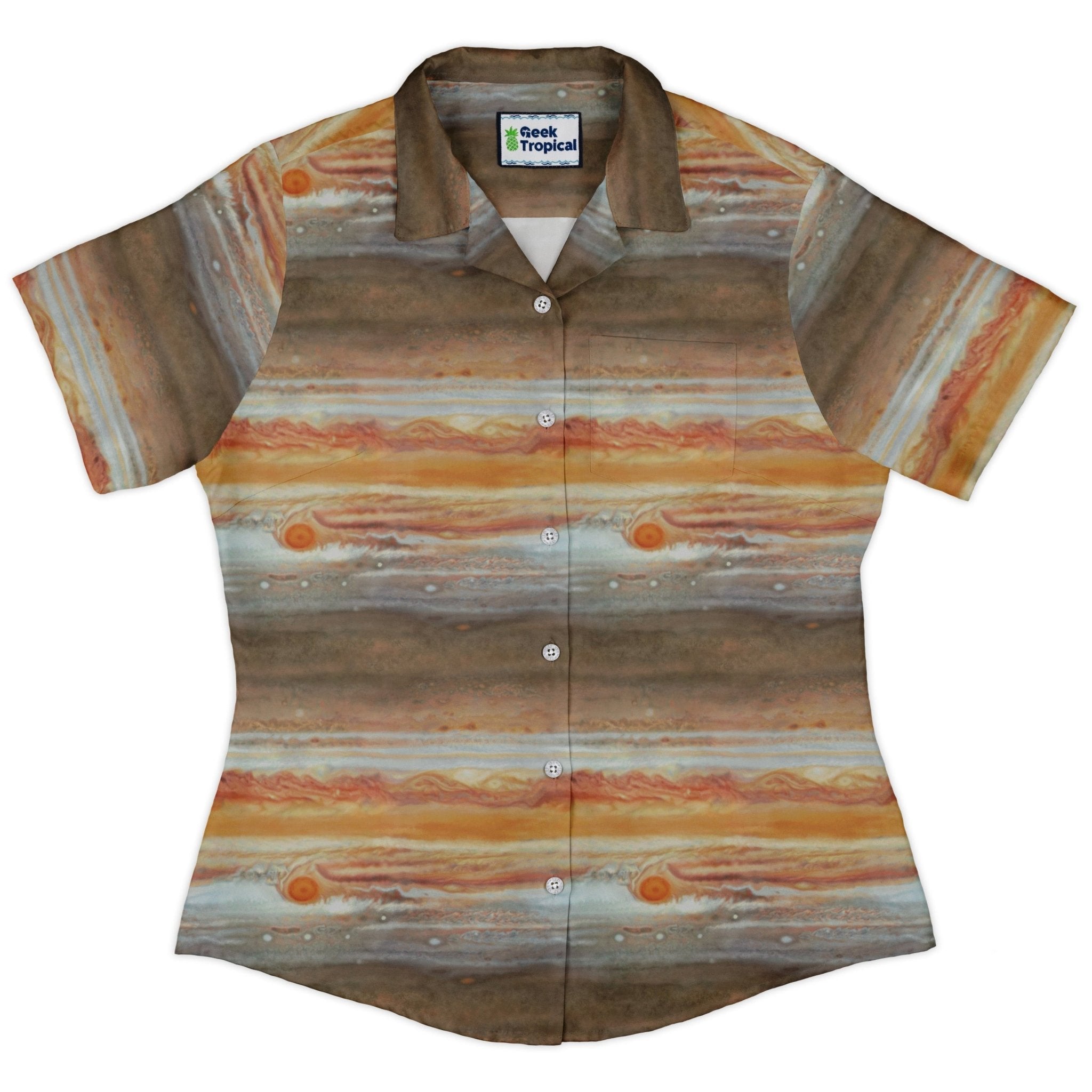 Planet Jupiter Space Curvy Button Up Shirt Geek Nerd Designs by Nathan outer space & astronaut print Q3