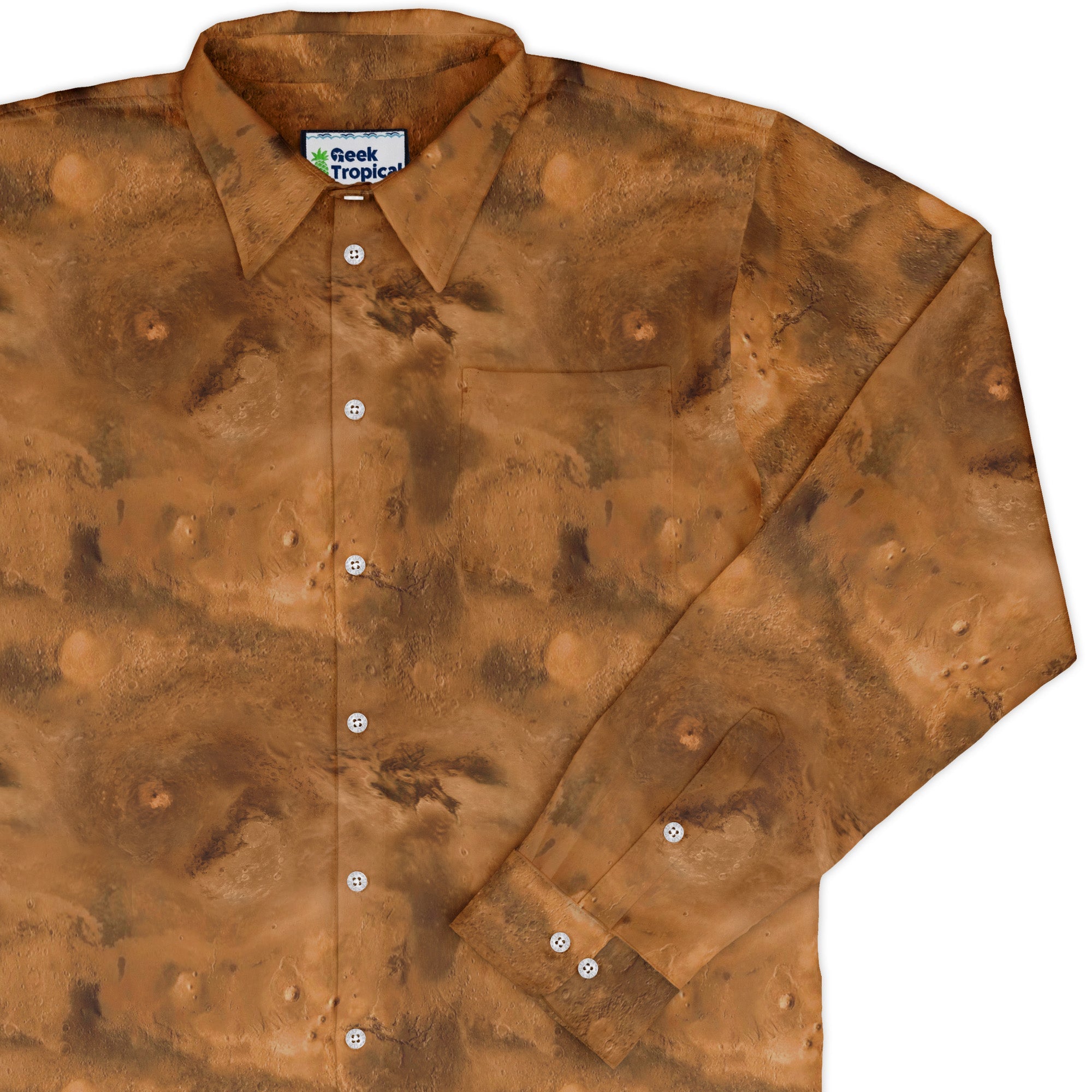 Planet Mars Space Long Sleeve Button Up Shirt Geek Nerd adult sizing Designs by Nathan FLOW DESC WRITING