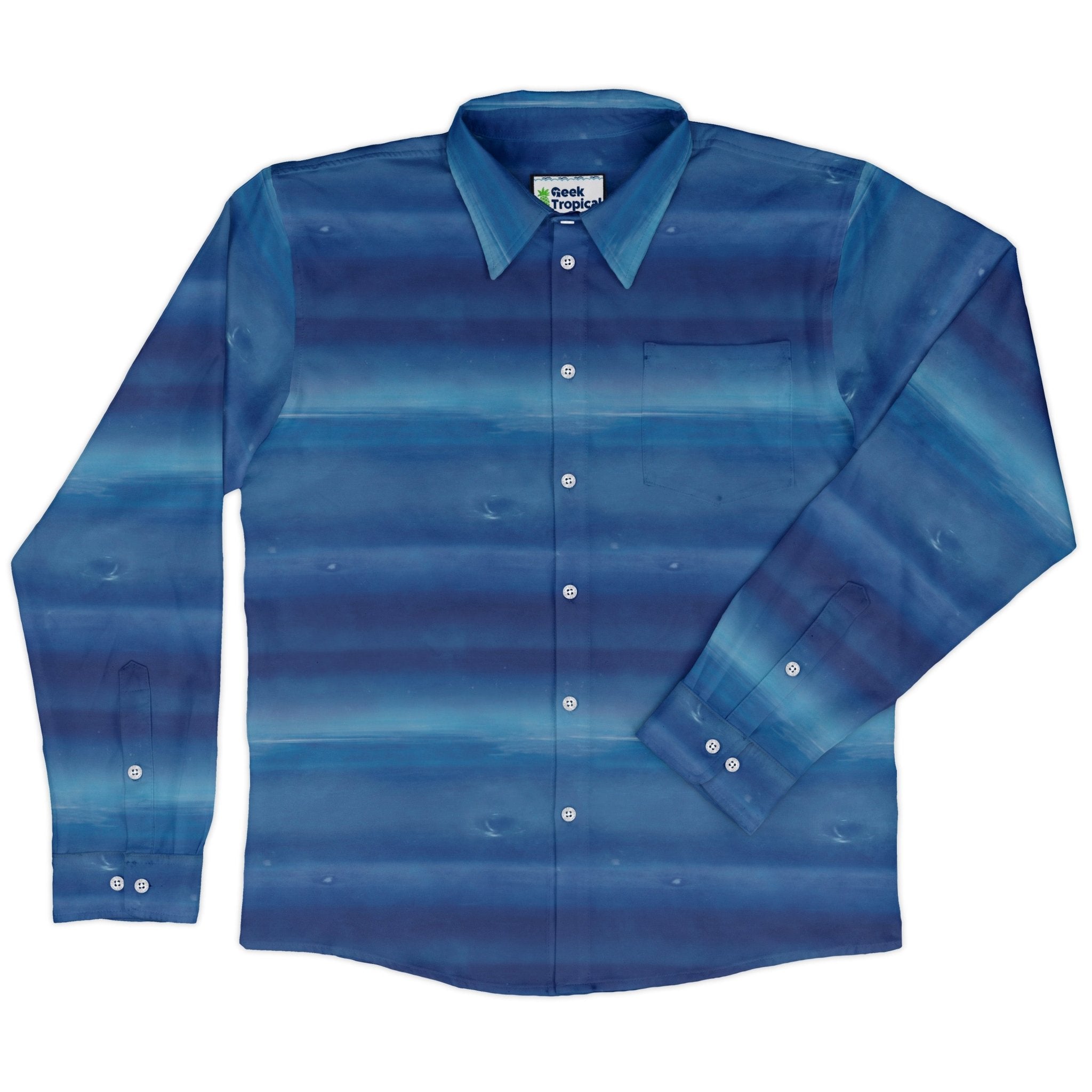 Planet Neptune Space Long Sleeve Button Up Shirt Geek Nerd adult sizing Designs by Nathan FLOW DESC WRITING