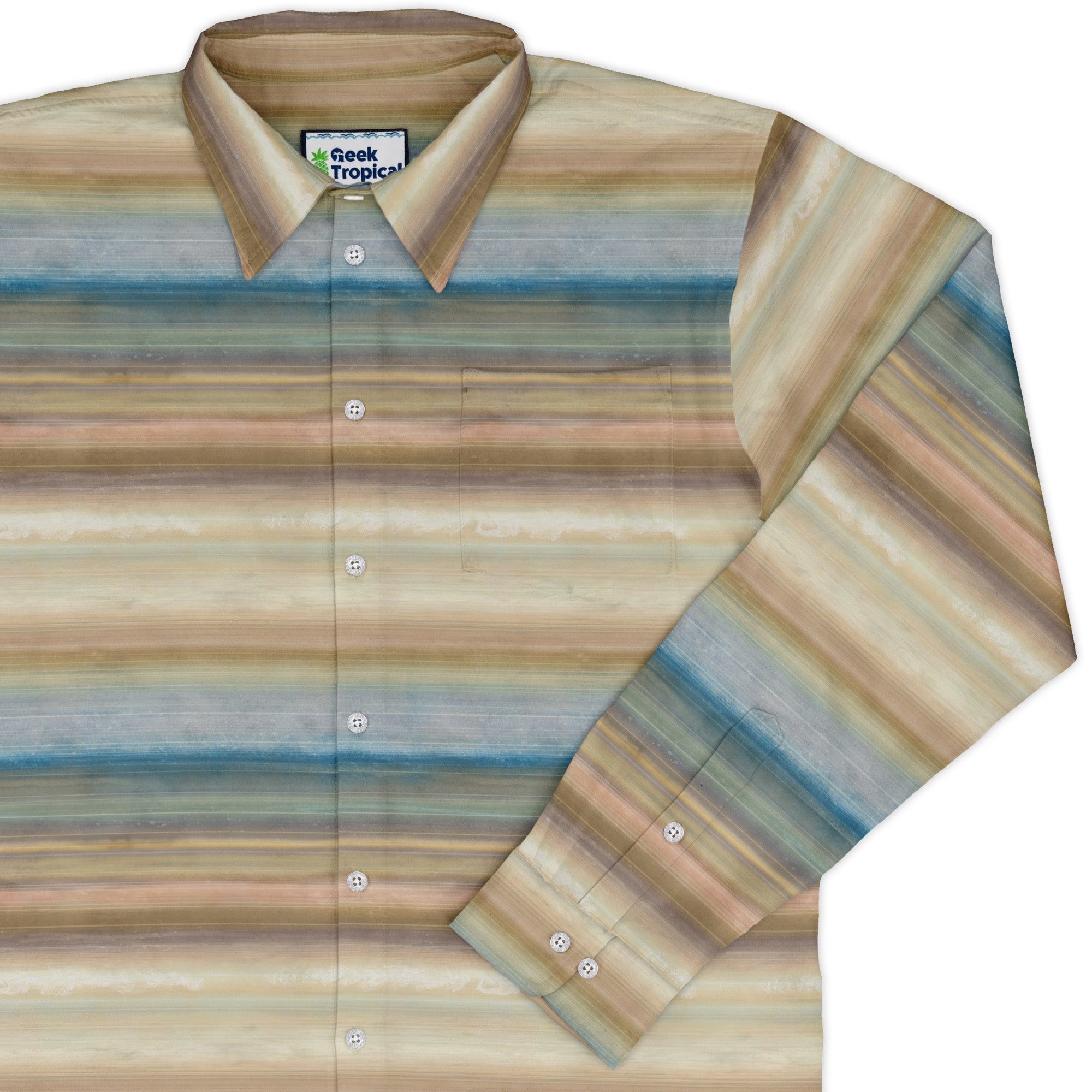 Planet Saturn Space Long Sleeve Button Up Shirt Geek Nerd adult sizing Designs by Nathan FLOW DESC WRITING