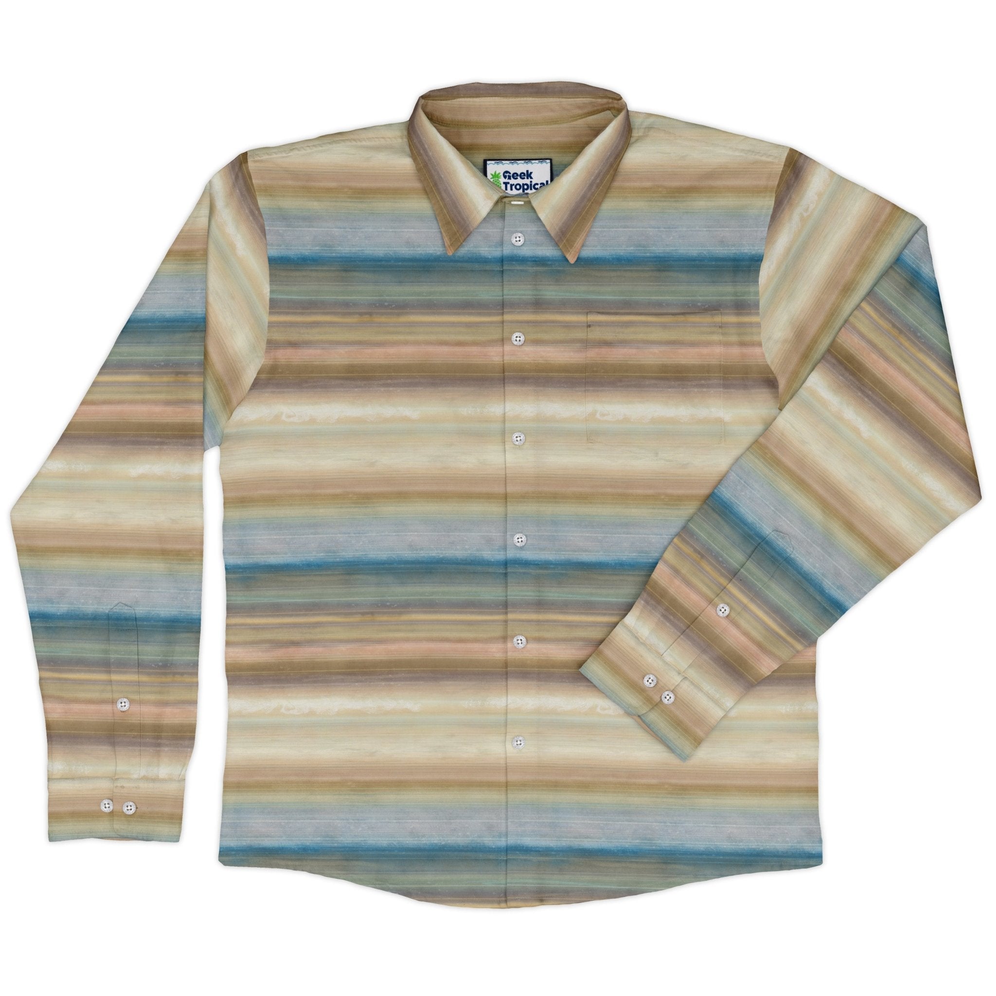 Planet Saturn Space Long Sleeve Button Up Shirt Geek Nerd adult sizing Designs by Nathan FLOW DESC WRITING