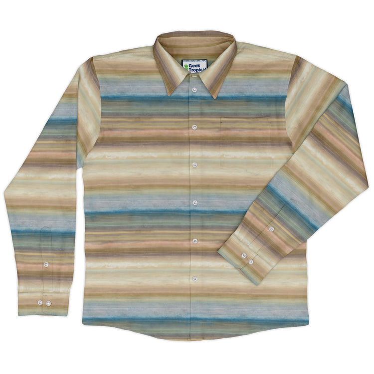 Planet Saturn Space Long Sleeve Button Up Shirt Geek Nerd adult sizing Designs by Nathan FLOW DESC WRITING