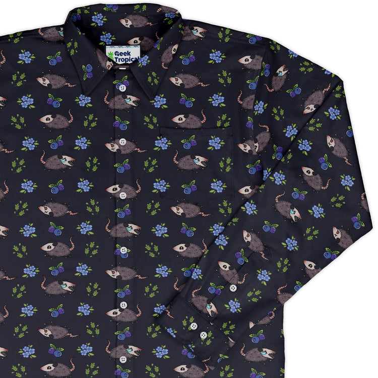 Playing Possum Long Sleeve Button Up Shirt Geek Nerd 0925 adult sizing All Adult Button Up Shirts