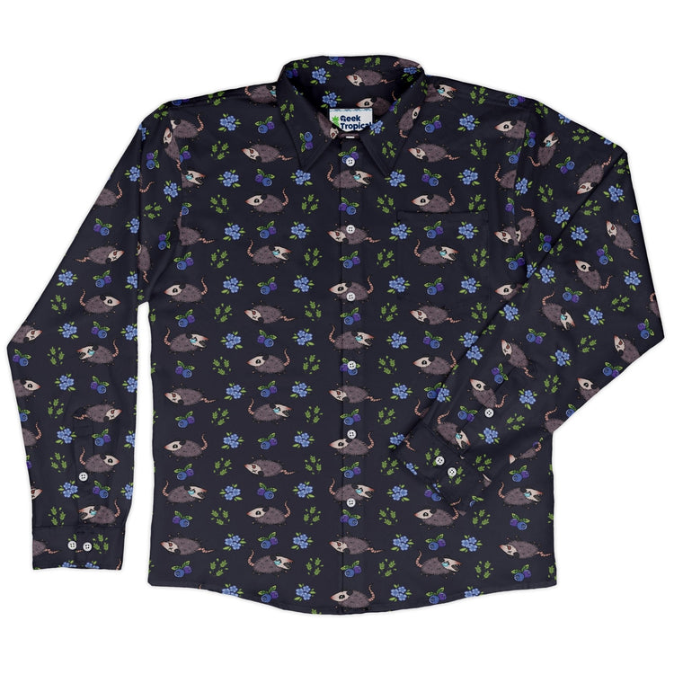 Playing Possum Long Sleeve Button Up Shirt Geek Nerd 0925 adult sizing All Adult Button Up Shirts
