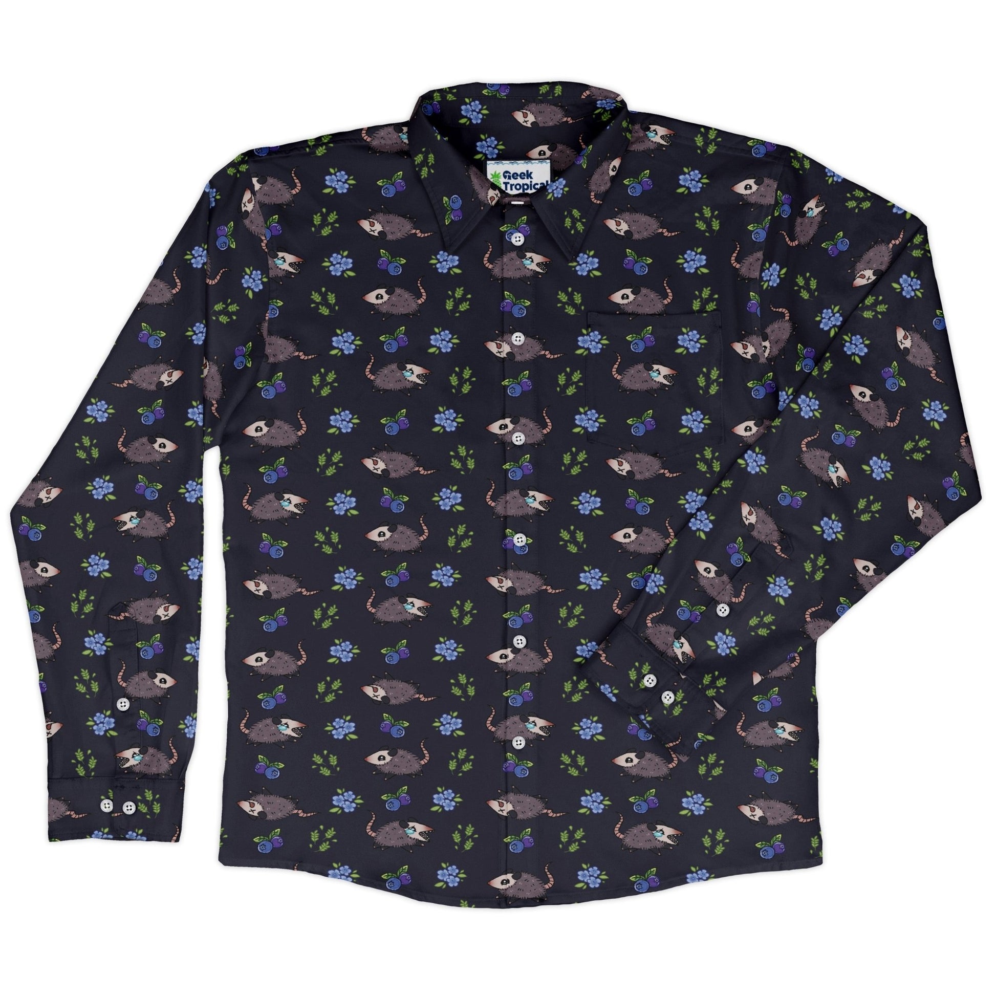 Playing Possum Long Sleeve Button Up Shirt Geek Nerd 0925 adult sizing All Adult Button Up Shirts