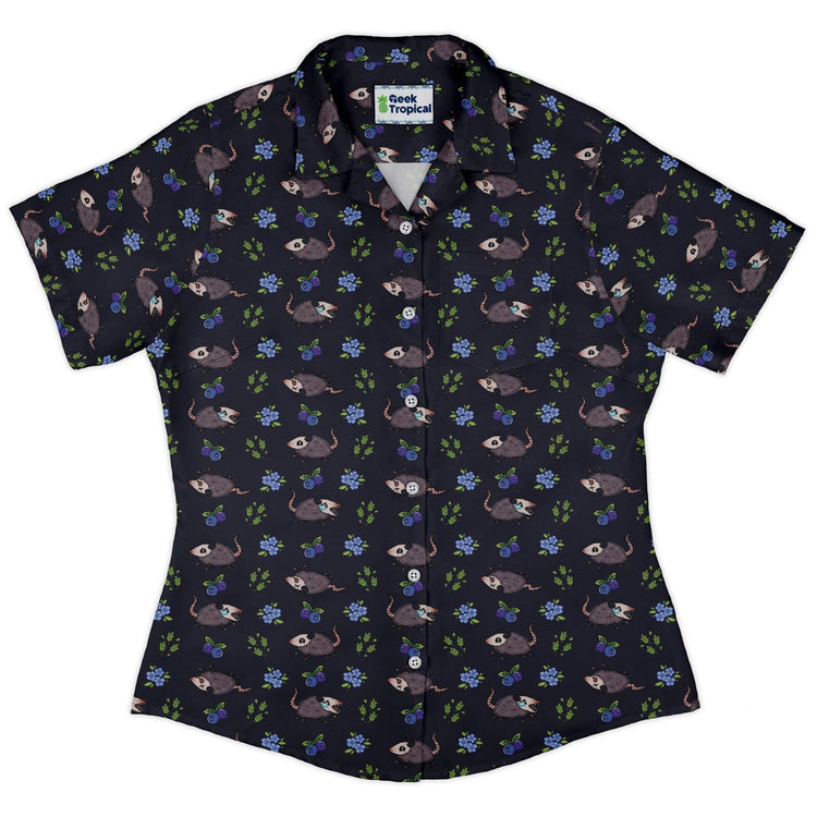 Playing Possum Curvy Button Up Shirt Geek Nerd 0925 All Adult Button Up Shirts Animal Patterns