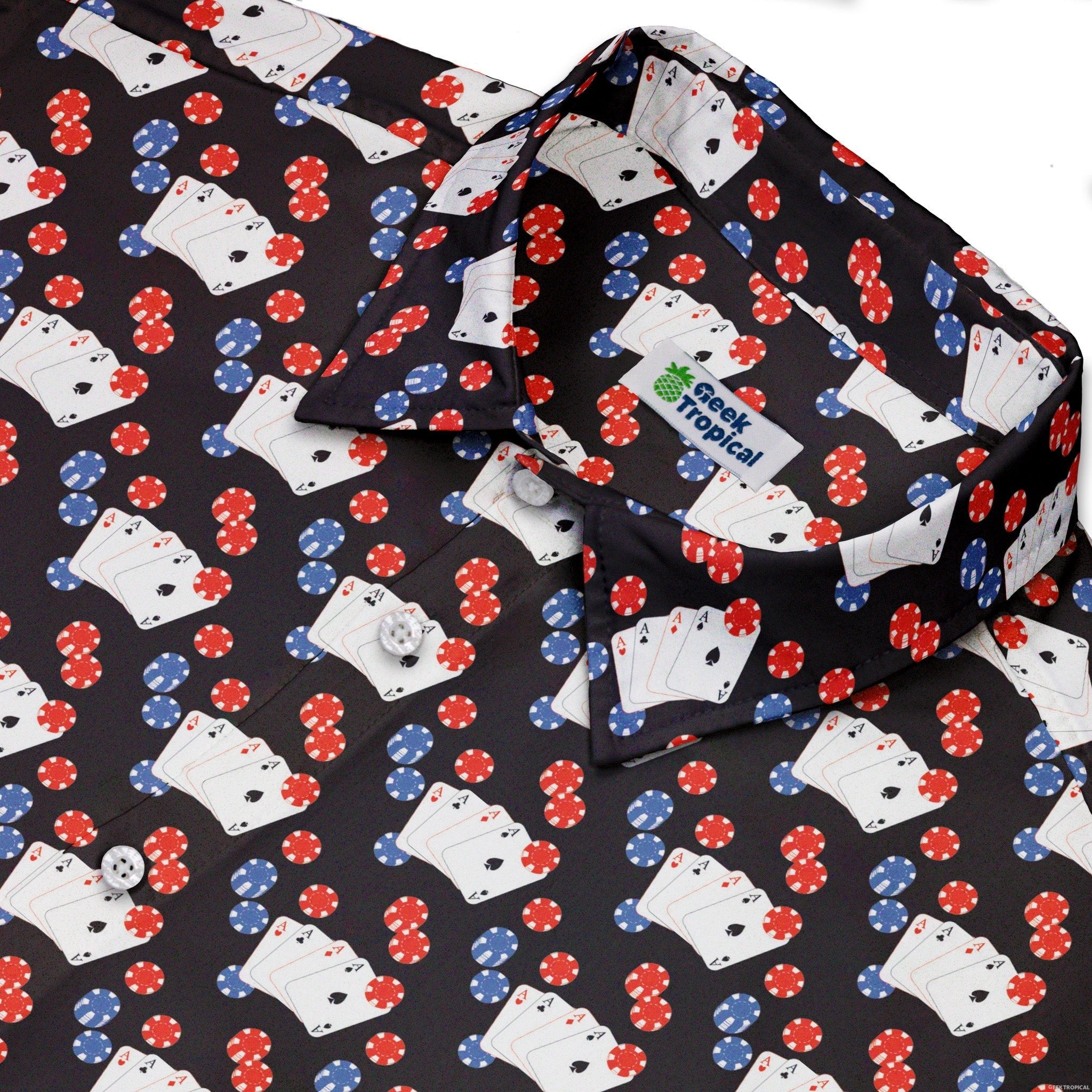 Poker Cards and Chips Button Up Shirt - adult sizing - board game print - Design by Heather Davenport