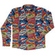 Pop Art Comic Book Red Long Sleeve Button Up Shirt Geek Nerd adult sizing FLOW DESC WRITING