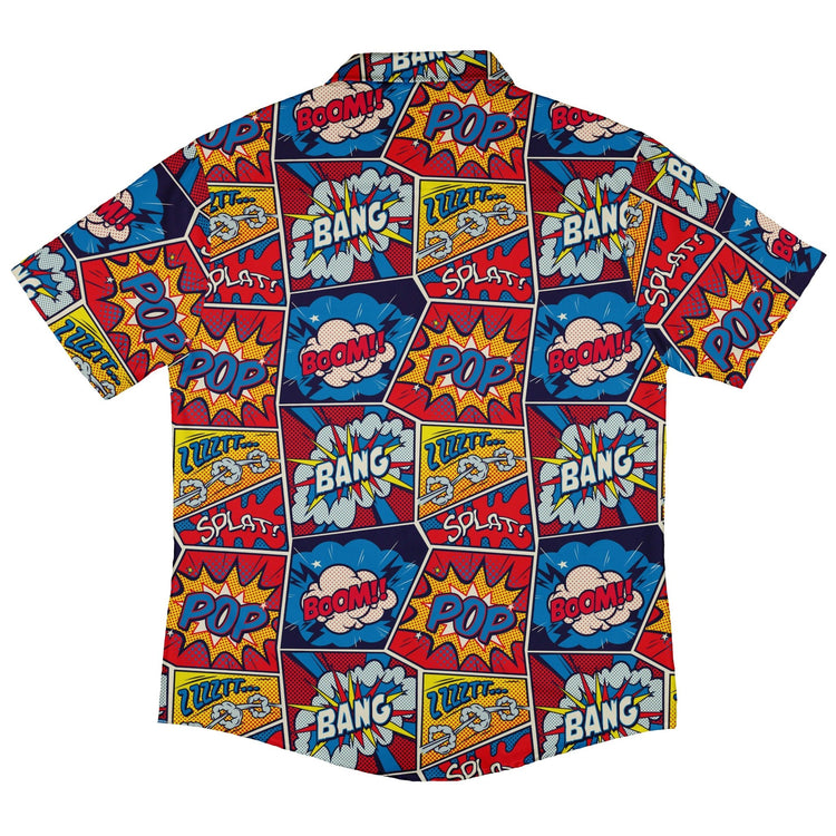 Pop Art Comic Book Red Button Up Shirt - adult sizing - -