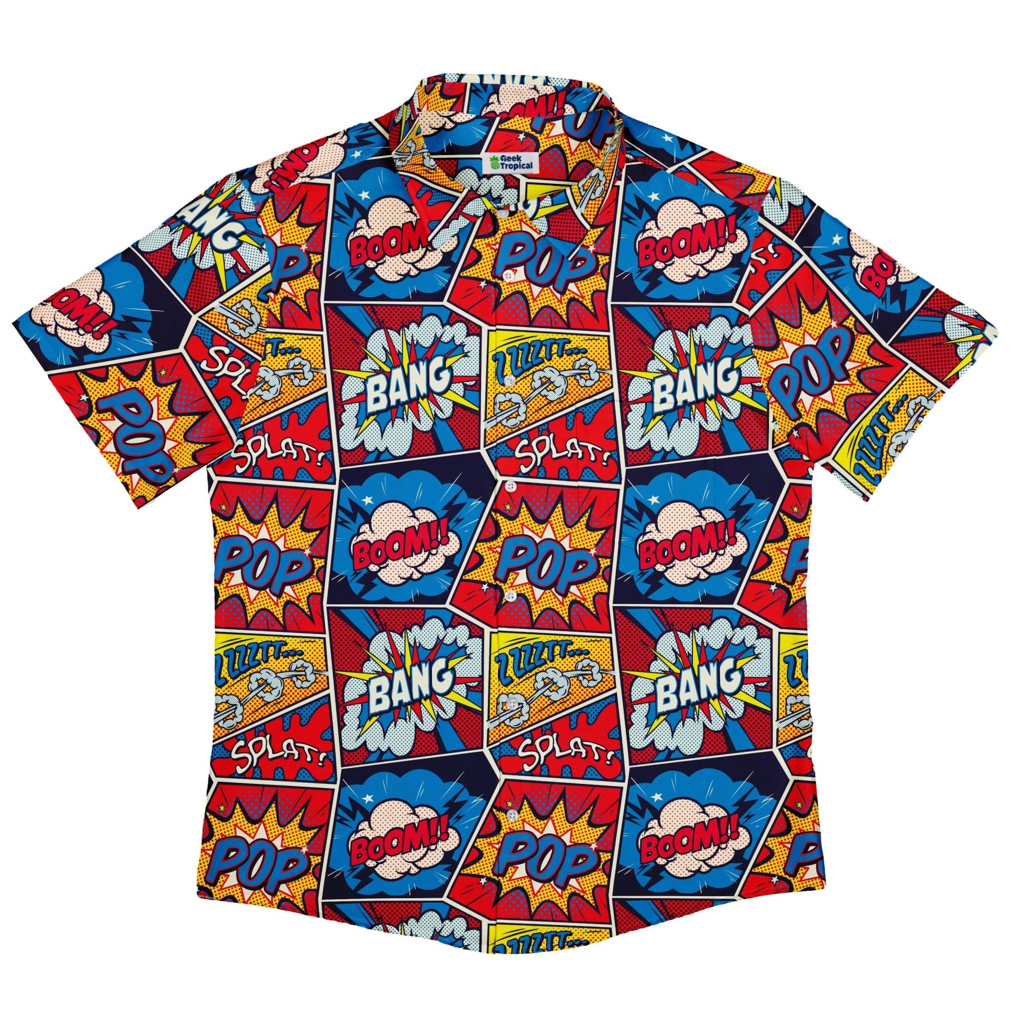 Pop Art Comic Book Red Button Up Shirt - adult sizing - -