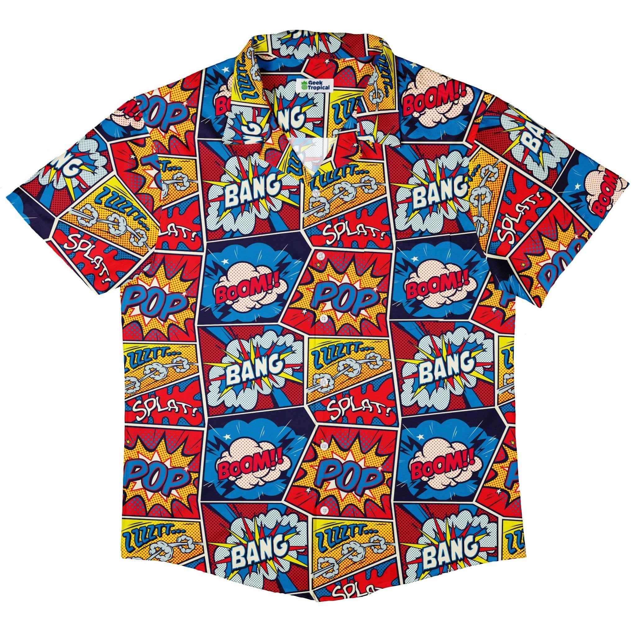 Pop Art Comic Book Red Button Up Shirt - adult sizing - -