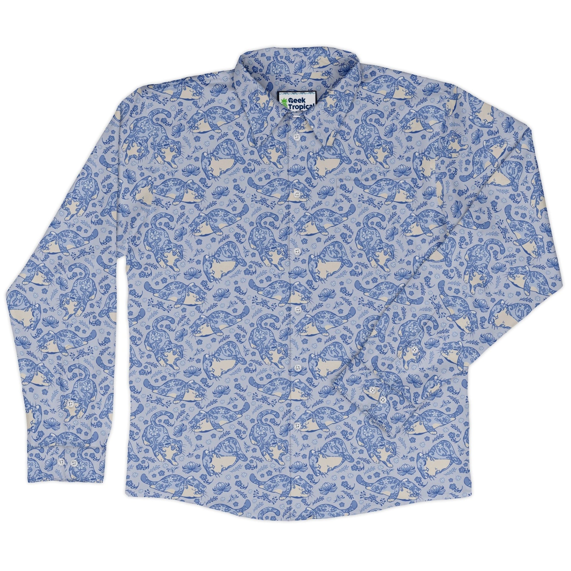 Porcelain Tigers Long Sleeve Button Up Shirt Geek Nerd 0925 adult sizing All Adult Button Up Shirts