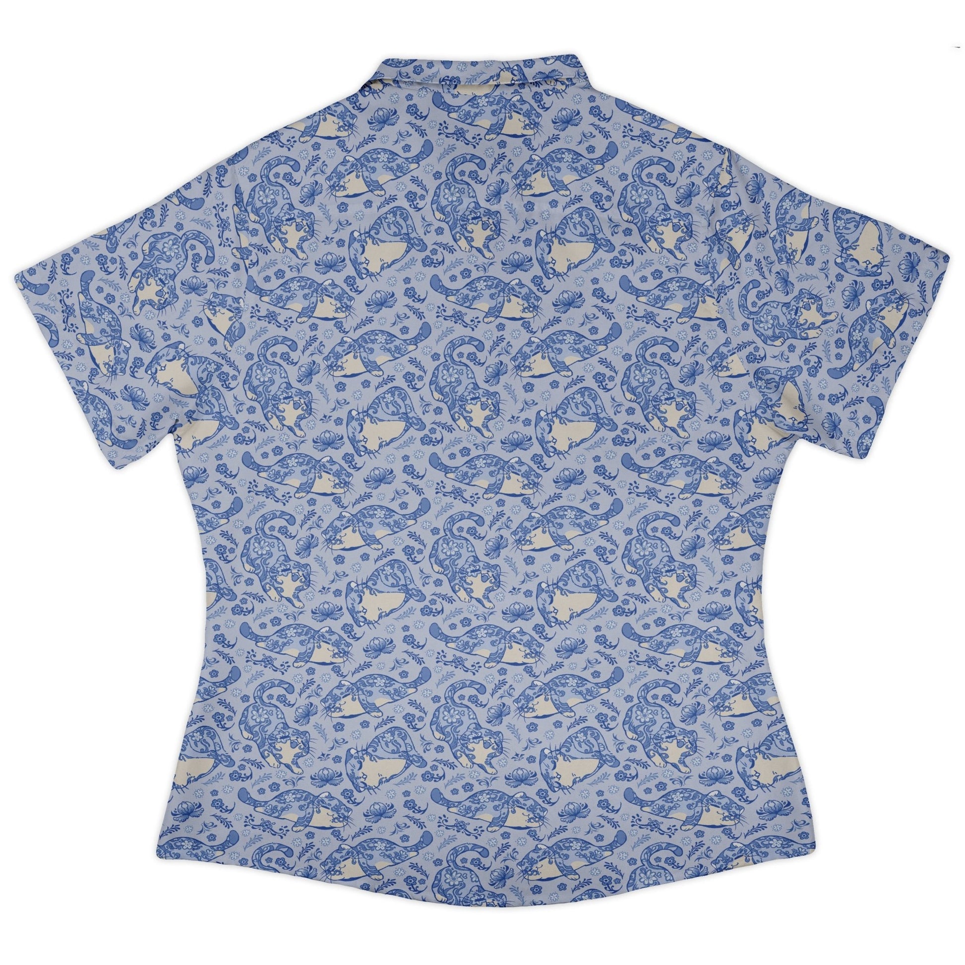 Porcelain Tigers Curvy Button Up Shirt Geek Nerd 0925 All Adult Button Up Shirts Animal Patterns