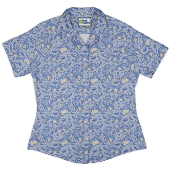 Porcelain Tigers Curvy Button Up Shirt Geek Nerd 0925 All Adult Button Up Shirts Animal Patterns