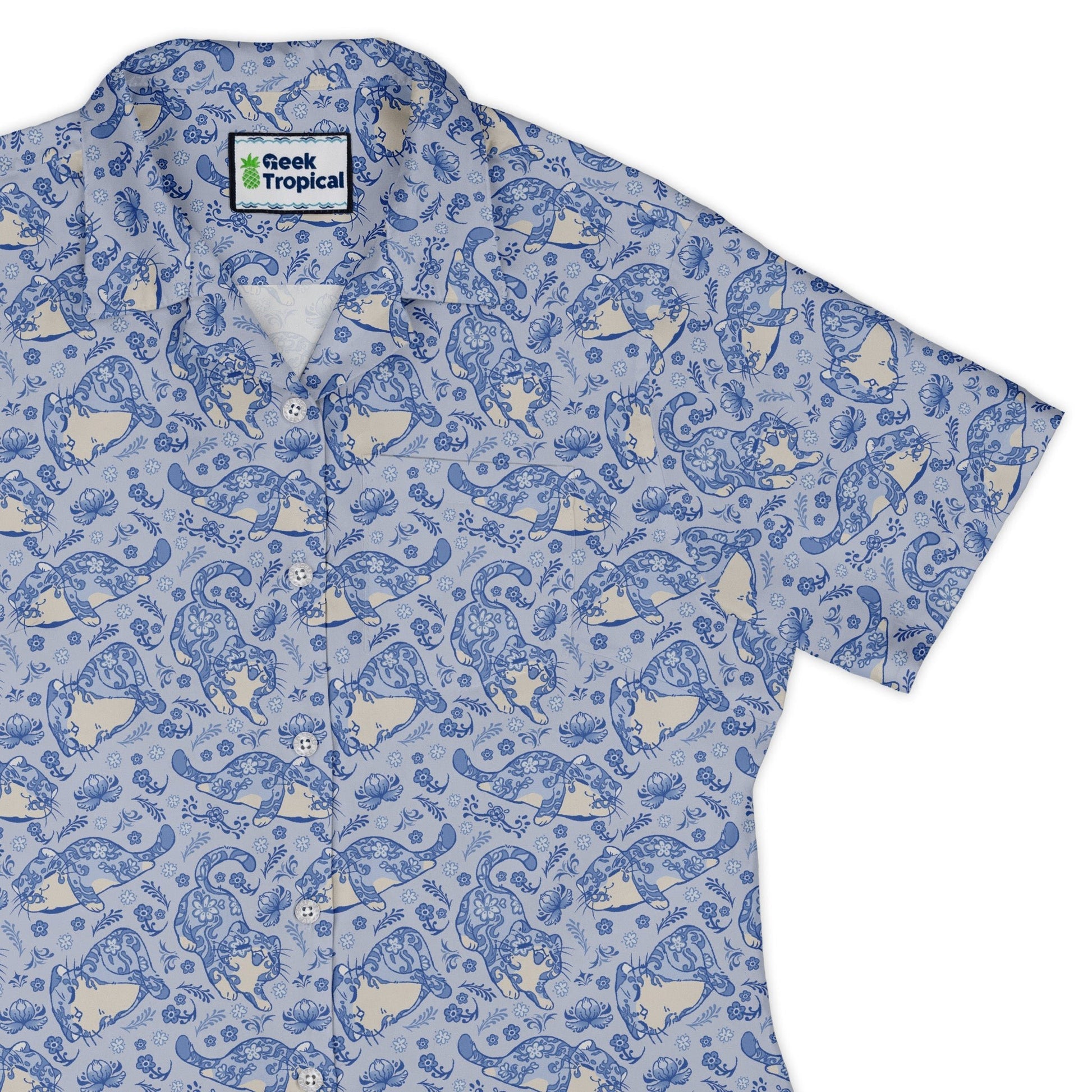 Porcelain Tigers Curvy Button Up Shirt Geek Nerd 0925 All Adult Button Up Shirts Animal Patterns