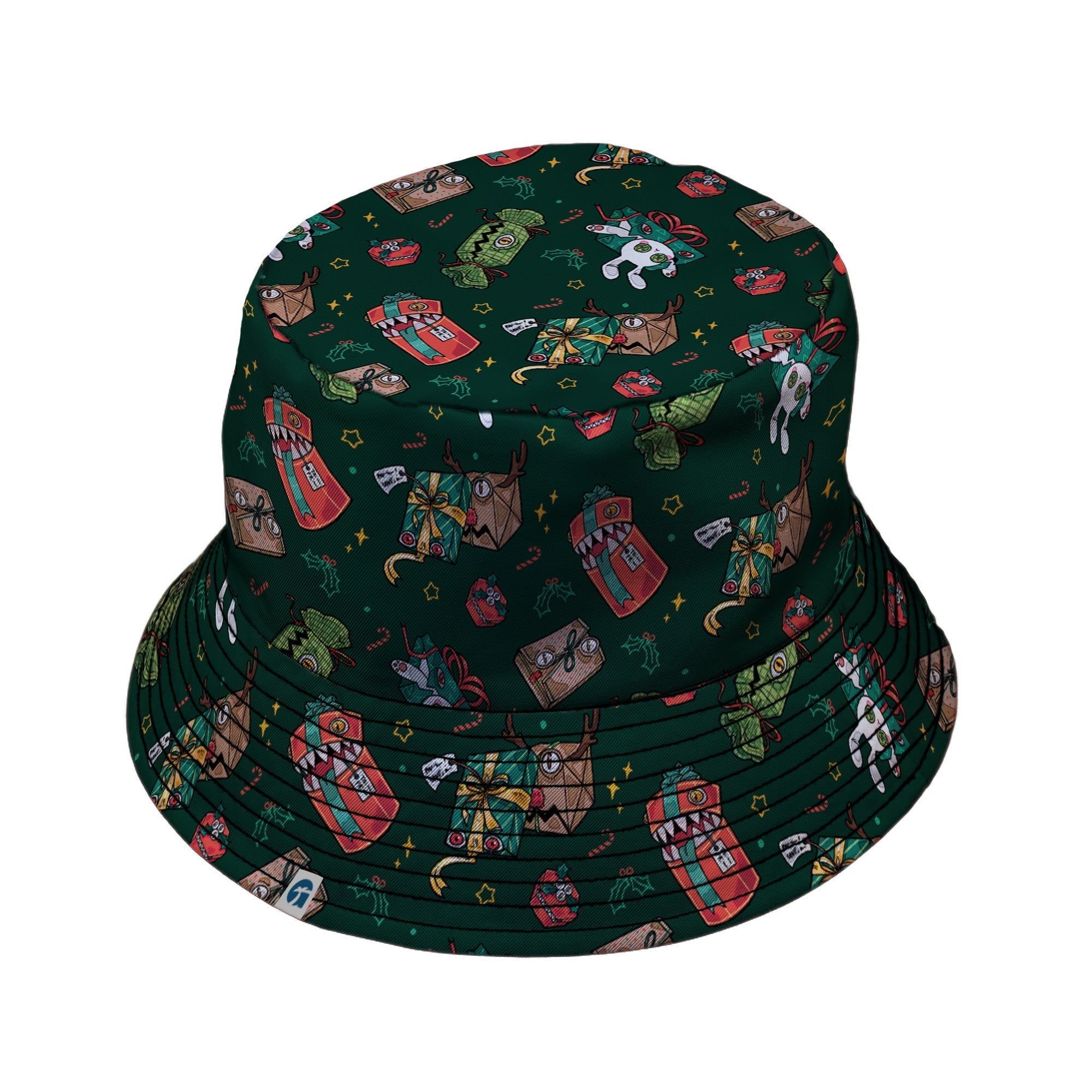 Present Mimics Green Bucket Hat Geek Nerd Christmas Print Design by Ardi Tong lx - B