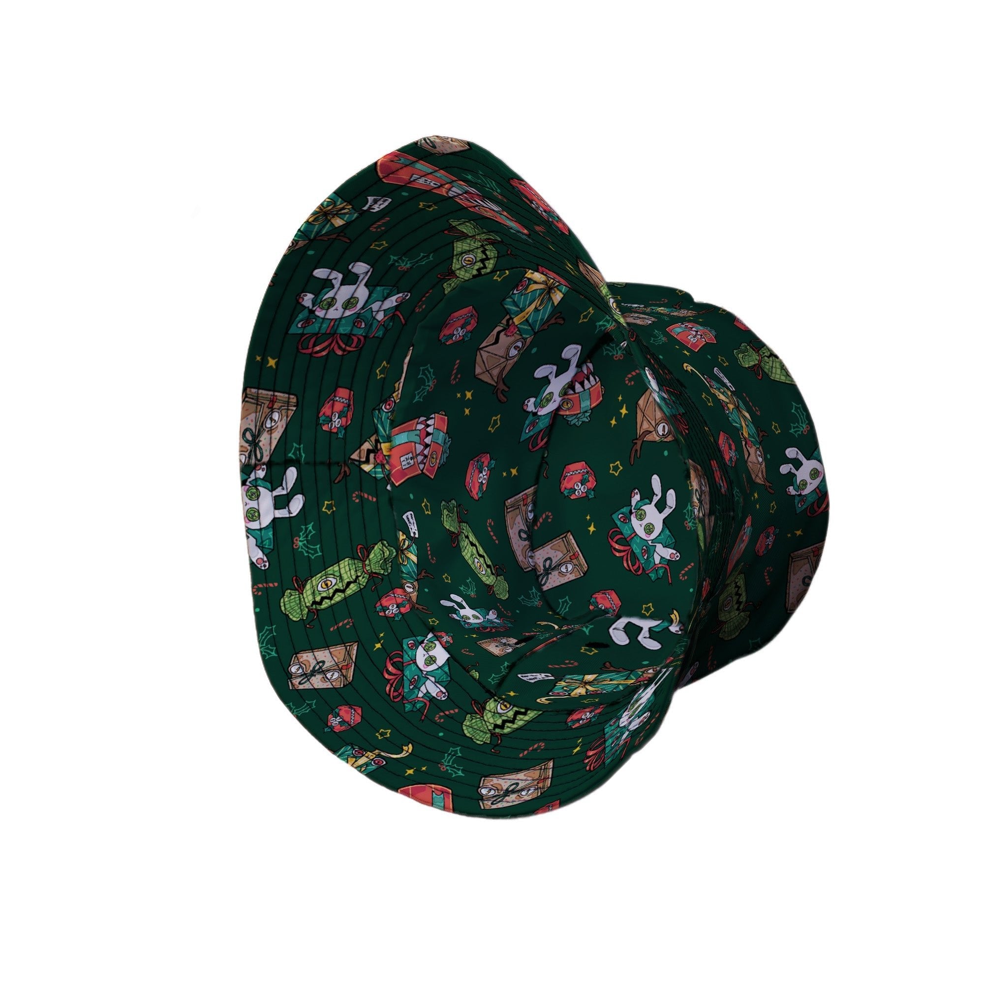 Present Mimics Green Bucket Hat Geek Nerd Christmas Print Design by Ardi Tong lx - B