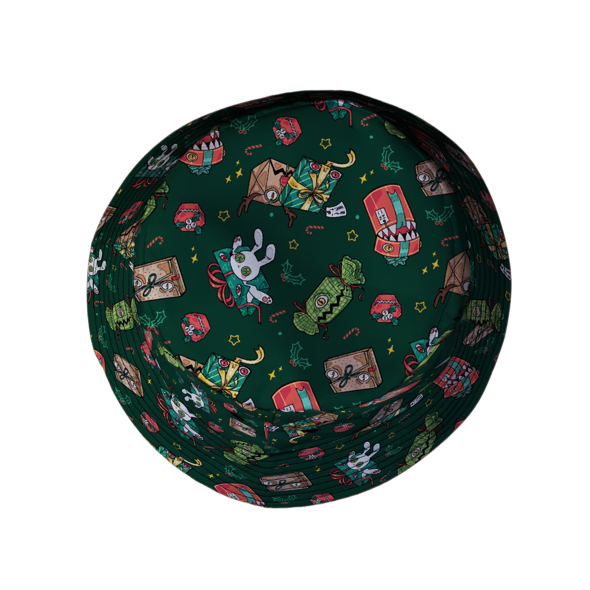 Present Mimics Green Bucket Hat Geek Nerd Christmas Print Design by Ardi Tong lx - B