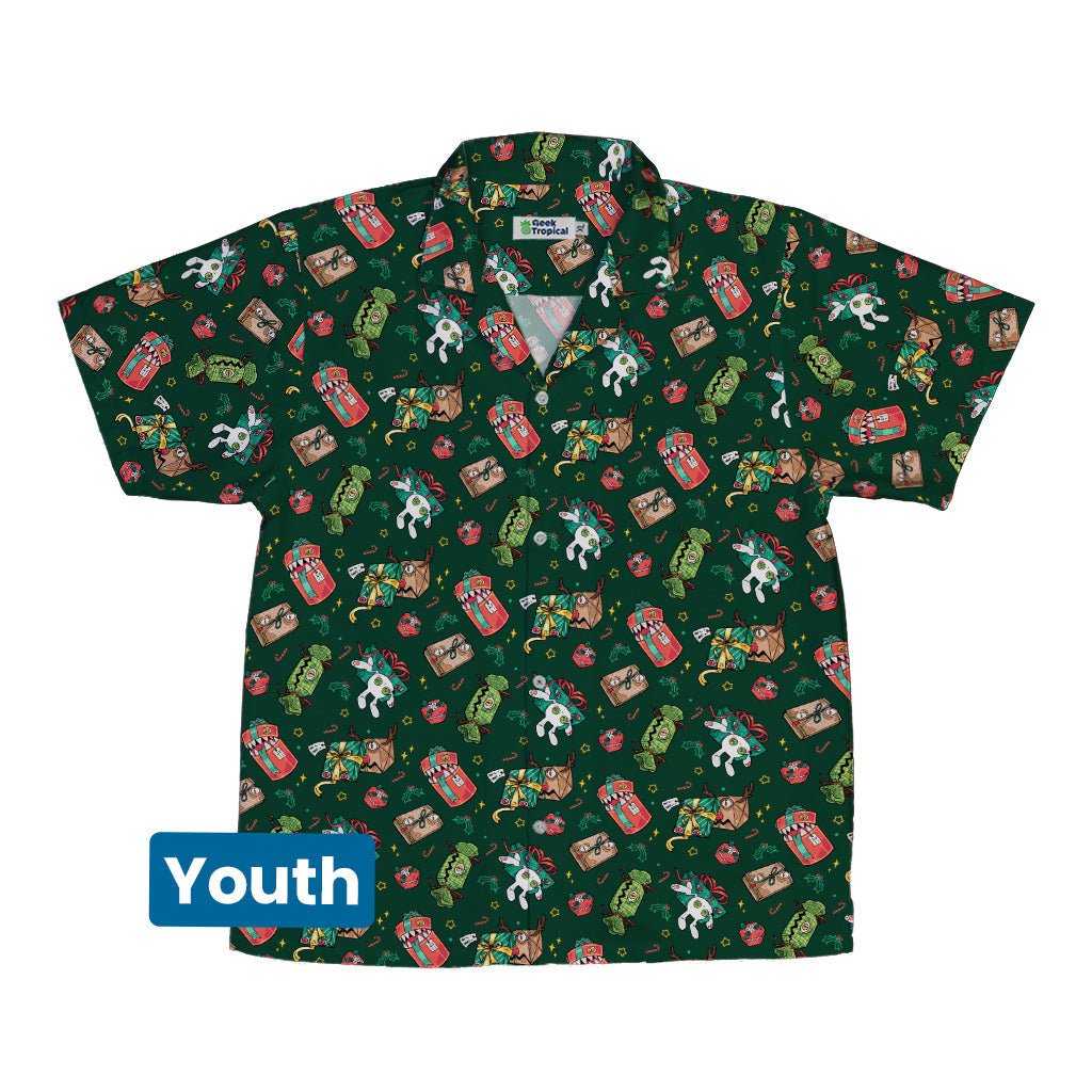 Present Mimics Green Youth Hawaiian Shirt Geek Nerd Christmas Print Design by Ardi Tong q4