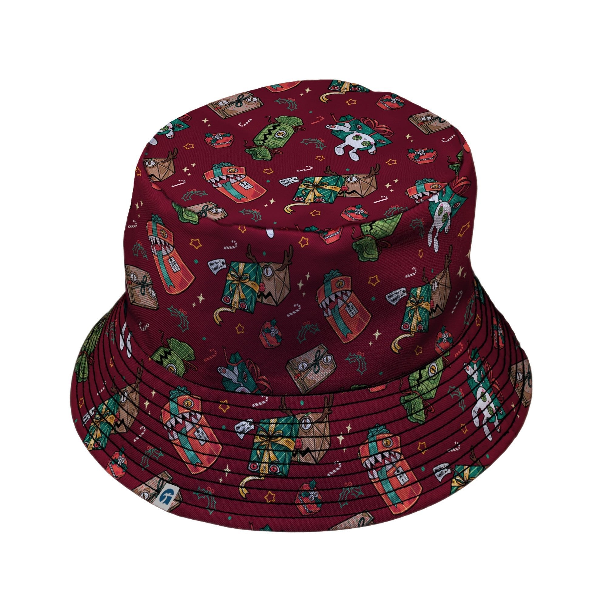 Present Mimics Red Bucket Hat Geek Nerd Christmas Print Design by Ardi Tong lx - B