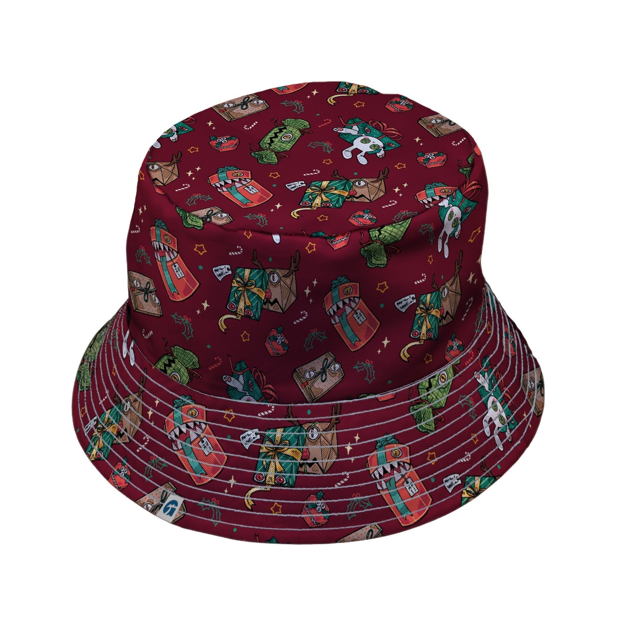 Present Mimics Red Bucket Hat Geek Nerd Christmas Print Design by Ardi Tong lx - B