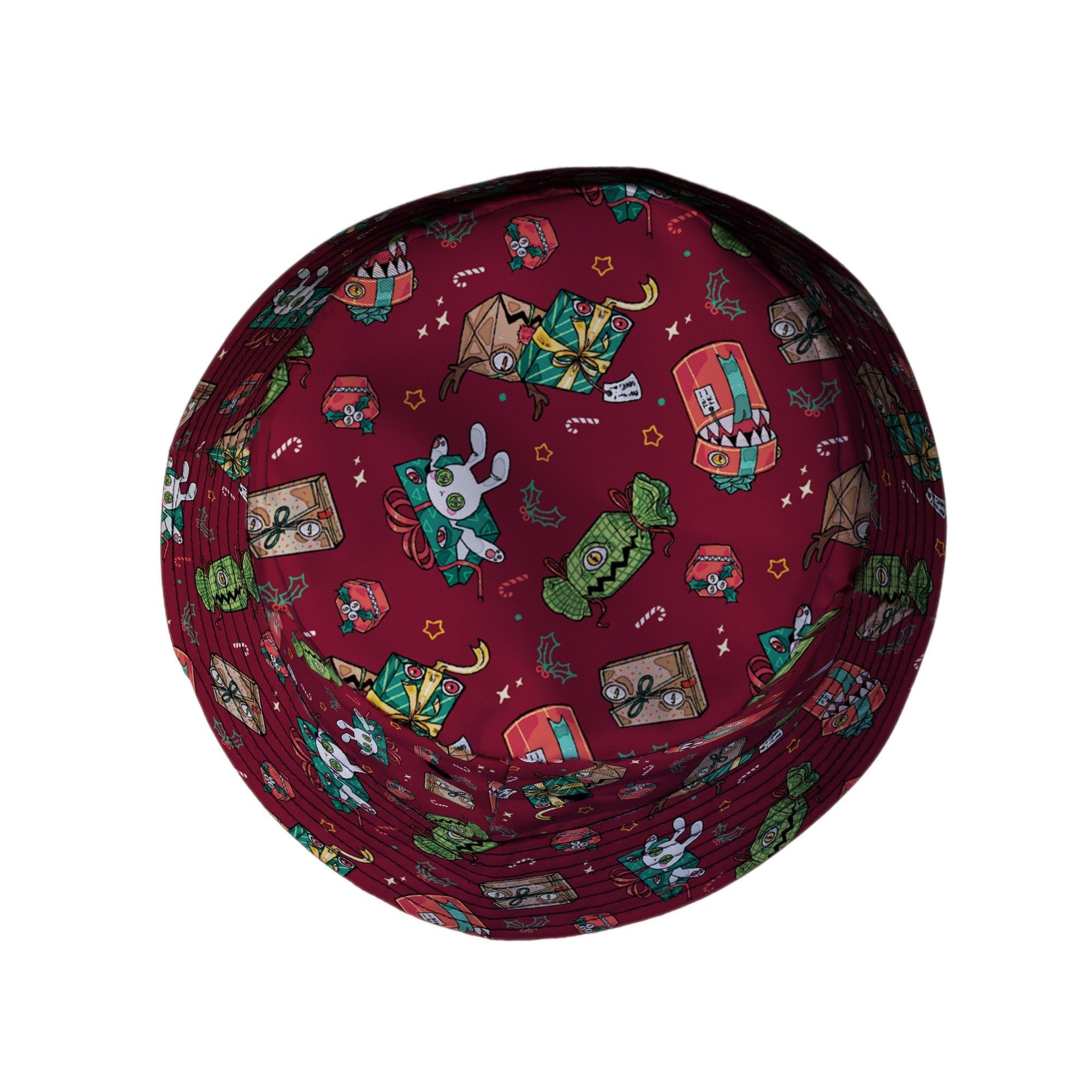 Present Mimics Red Bucket Hat Geek Nerd Christmas Print Design by Ardi Tong lx - B