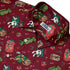 Present Mimics Red Button Up Shirt Geek Nerd adult sizing Christmas Print Design by Ardi Tong