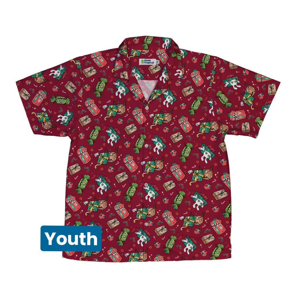 Present Mimics Red Youth Hawaiian Shirt Geek Nerd Christmas Print Design by Ardi Tong q4