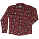 Present Mimics Red Long Sleeve Button Up Shirt Geek Nerd adult sizing Christmas Print Design by Ardi Tong