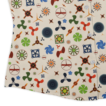 Propeller Party Tan Aviation Curvy Button Up Shirt Geek Nerd aviation print Simple Patterns women
