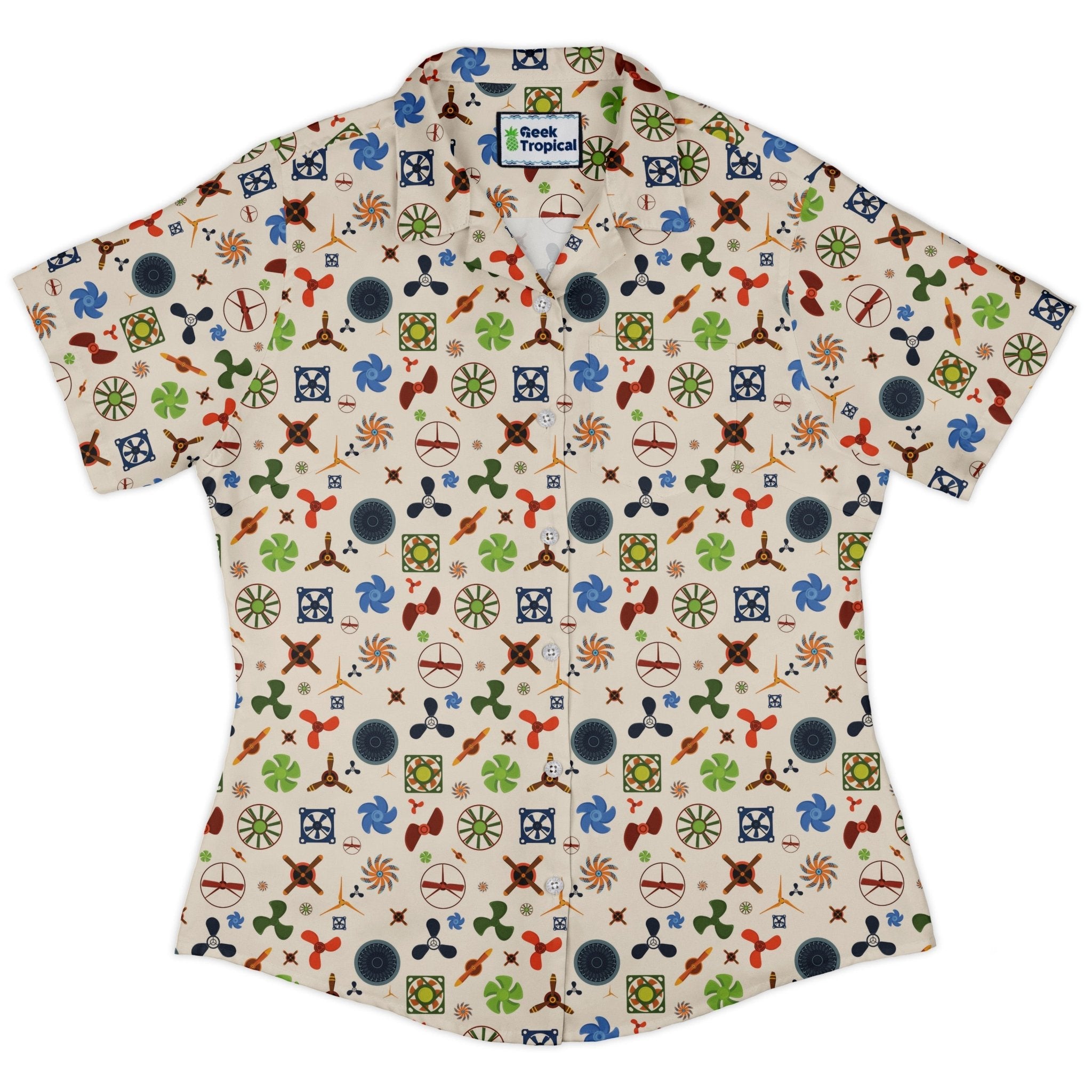 Propeller Party Tan Aviation Curvy Button Up Shirt Geek Nerd aviation print Simple Patterns women