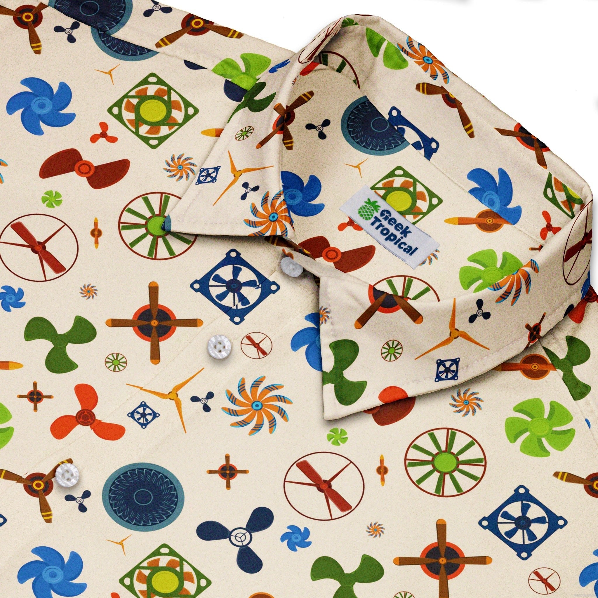 Propeller Party Tan Aviation Button Up Shirt - adult sizing - aviation print - Simple Patterns