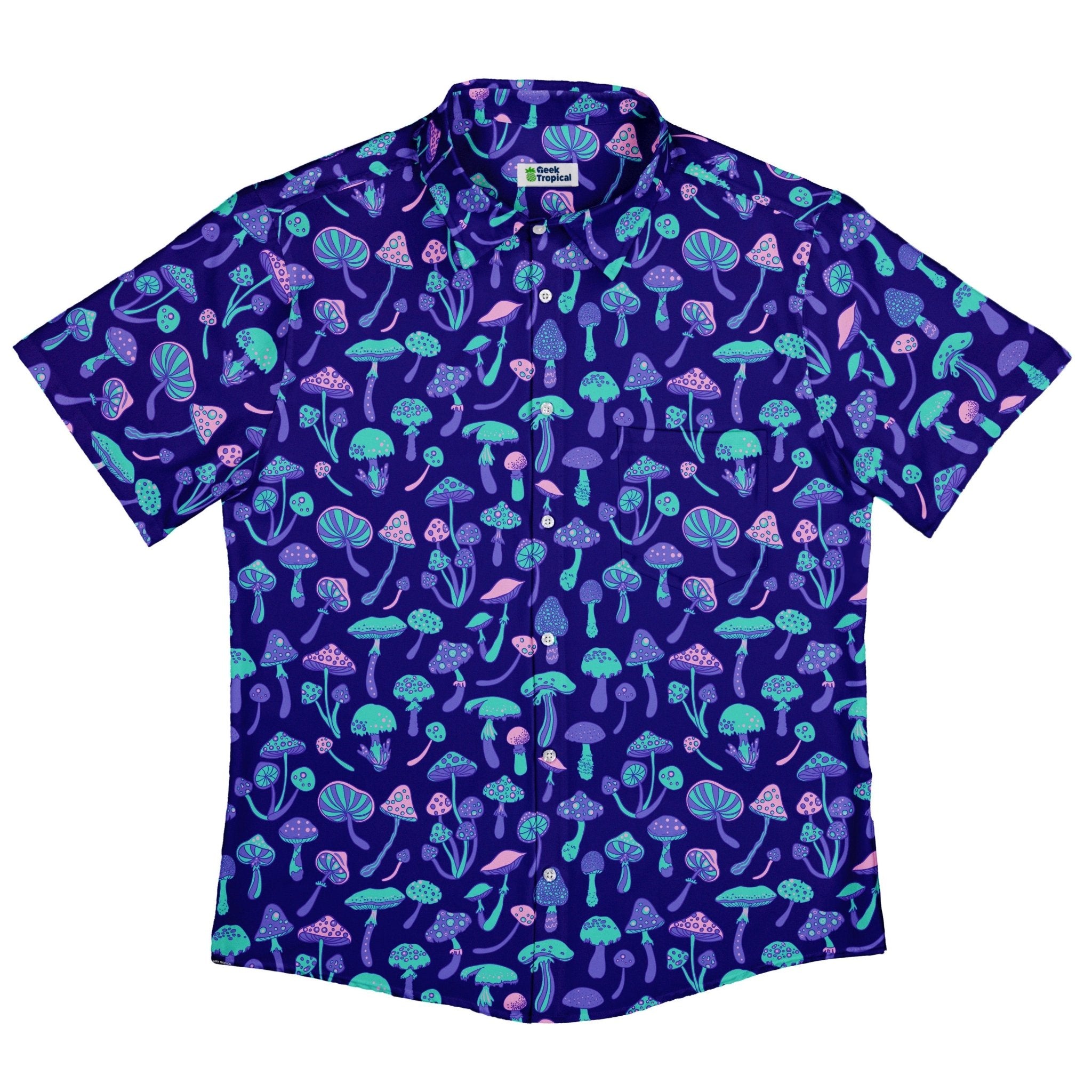 Psychedelic Mushrooms Button Up Shirt - adult sizing - Botany Print -