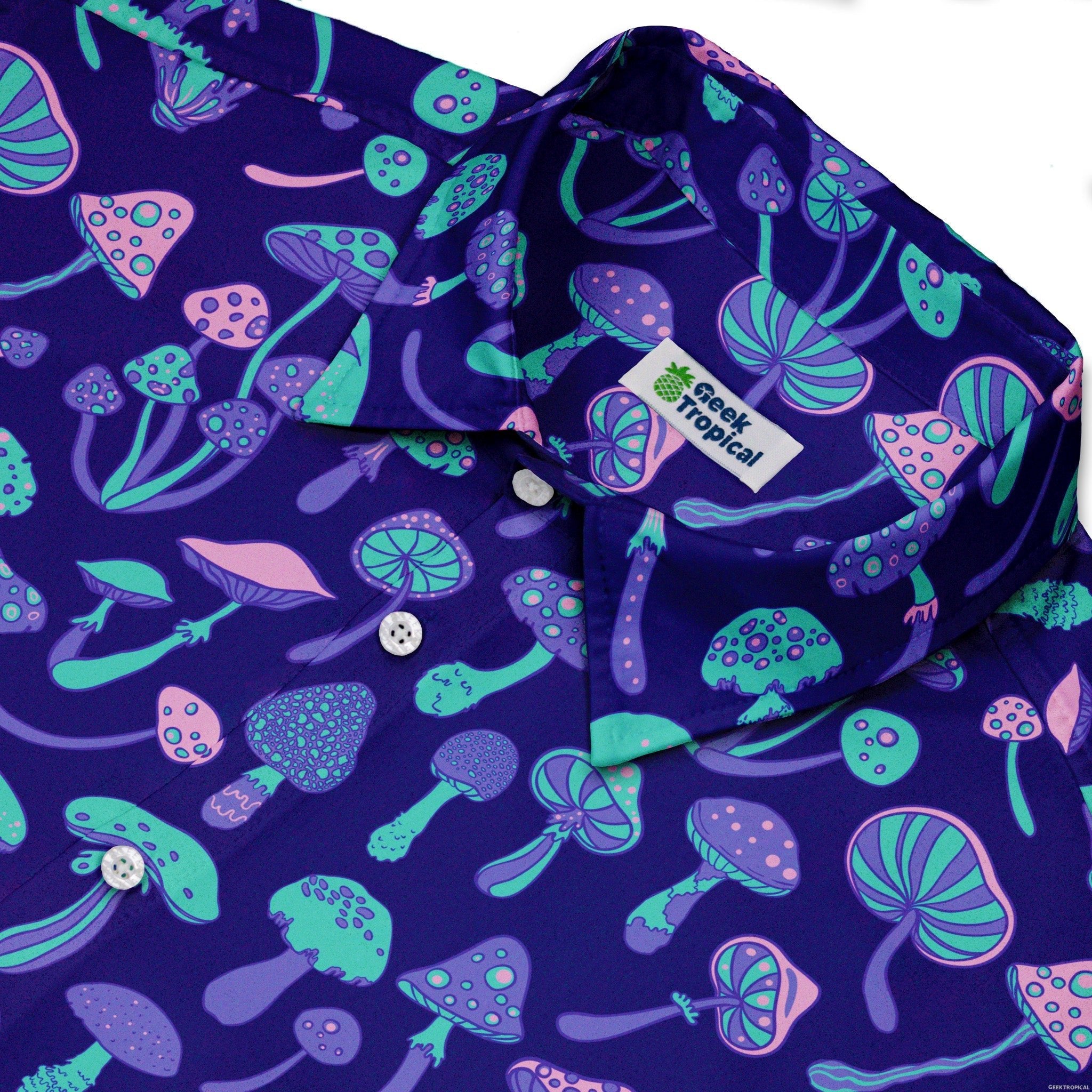 Psychedelic Mushrooms Button Up Shirt - adult sizing - Botany Print -