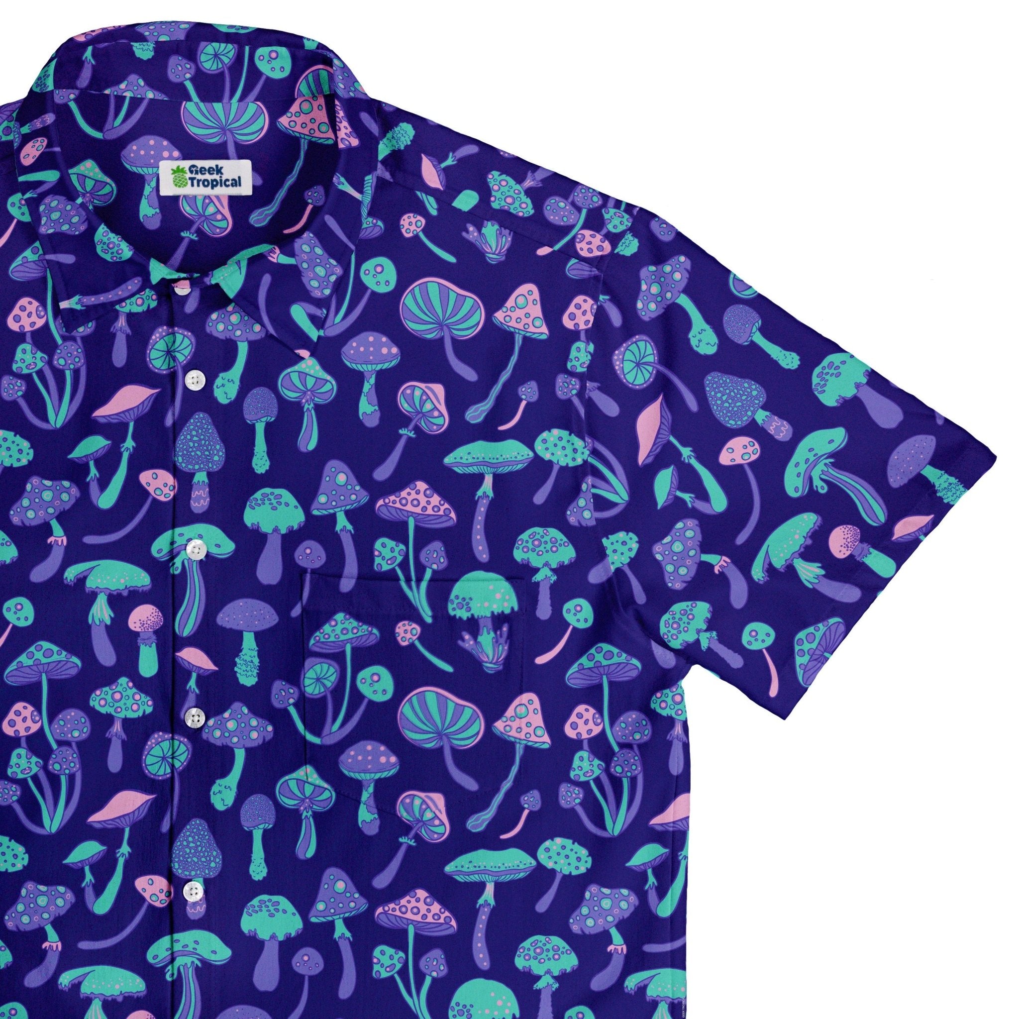 Psychedelic Mushrooms Button Up Shirt - adult sizing - Botany Print -