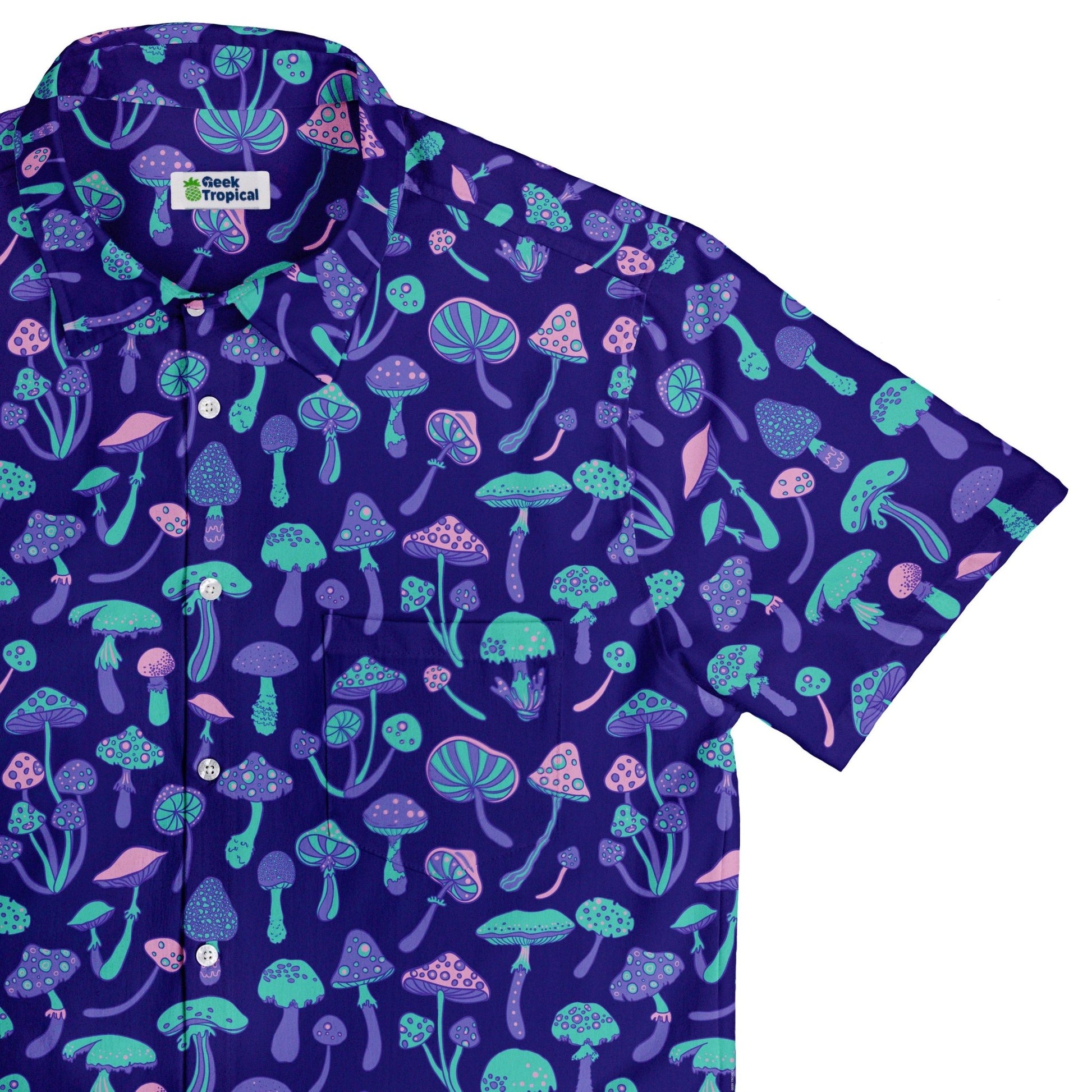 Psychedelic Mushrooms Button Up Shirt - adult sizing - Botany Print -