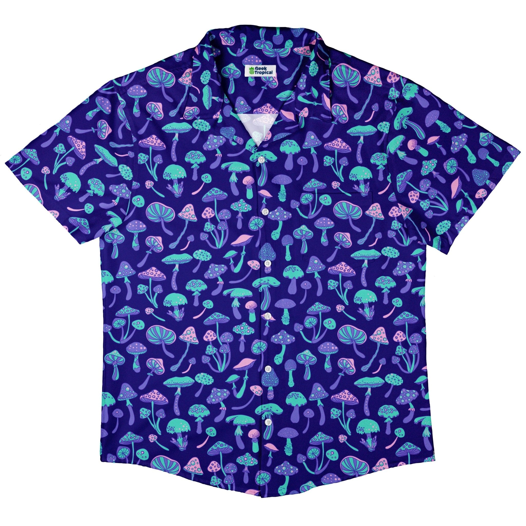 Psychedelic Mushrooms Button Up Shirt - adult sizing - Botany Print -