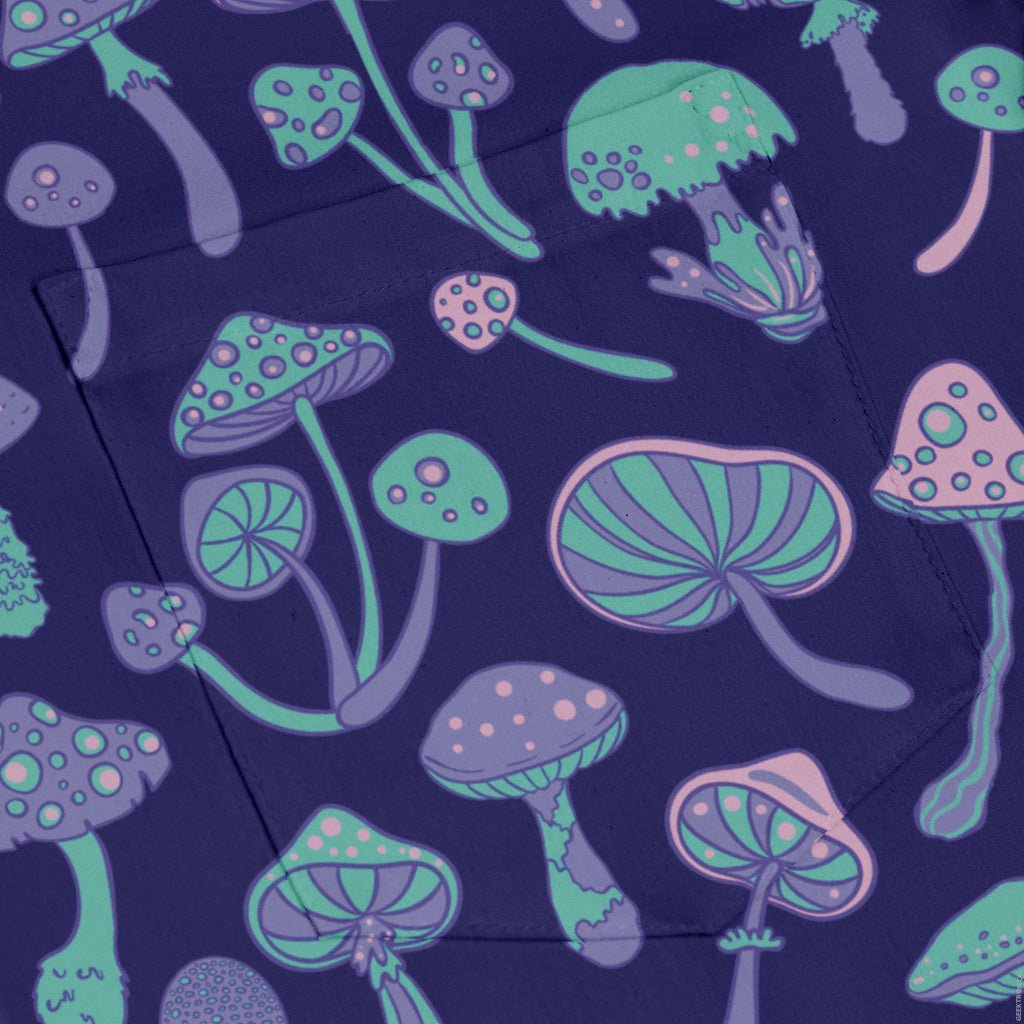 Psychedelic Mushrooms Long Sleeve Button Up Shirt Geek Nerd adult sizing Botany Print FLOW DESC WRITING