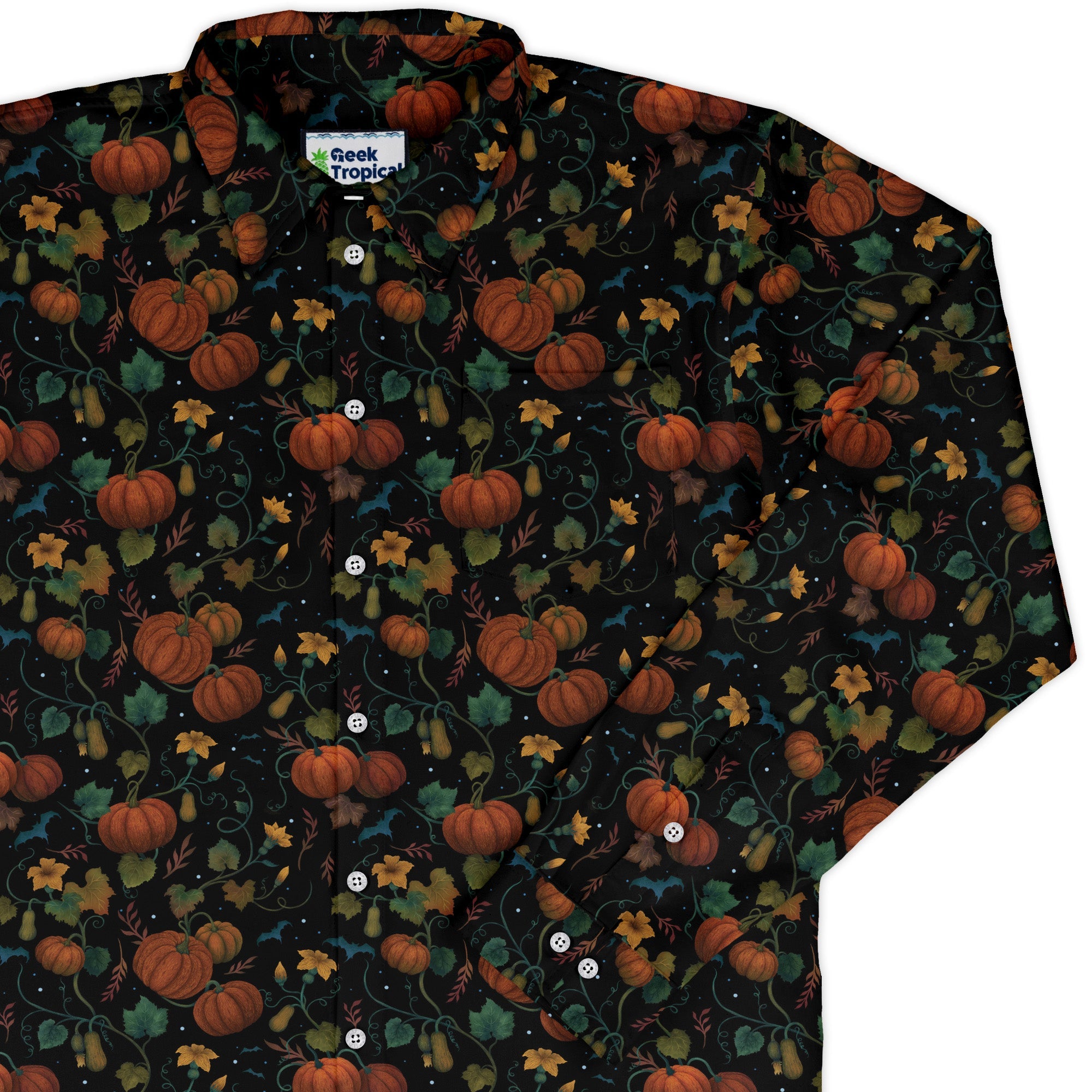Pumpkin Bats Long Sleeve Button Up Shirt Geek Nerd 0925 adult sizing All Adult Button Up Shirts