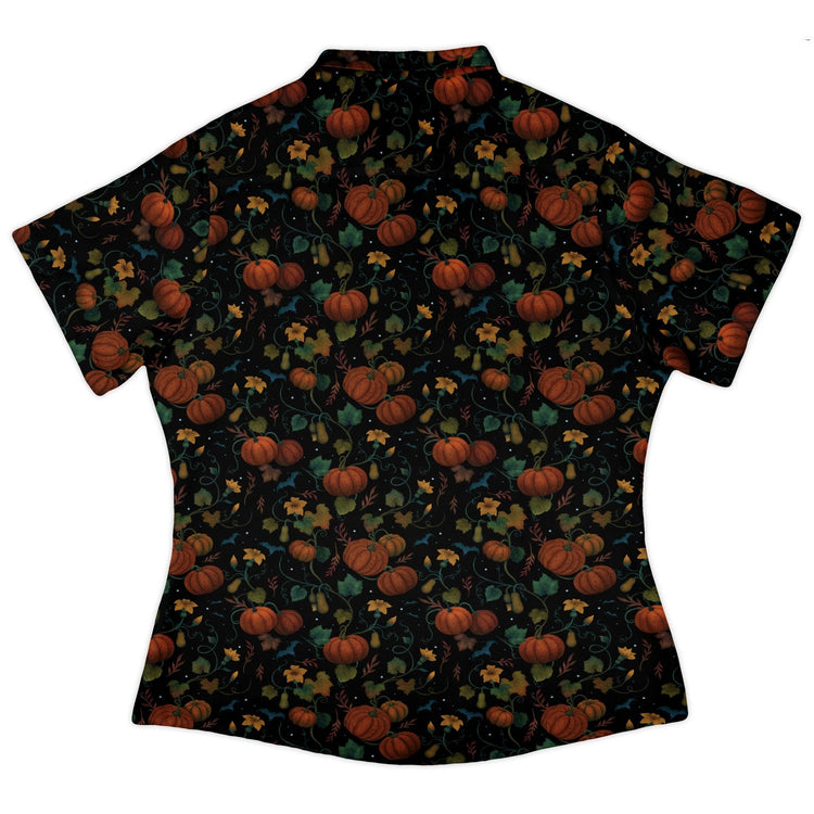 Pumpkin Bats Curvy Button Up Shirt Geek Nerd 0925 All Adult Button Up Shirts Animal Patterns
