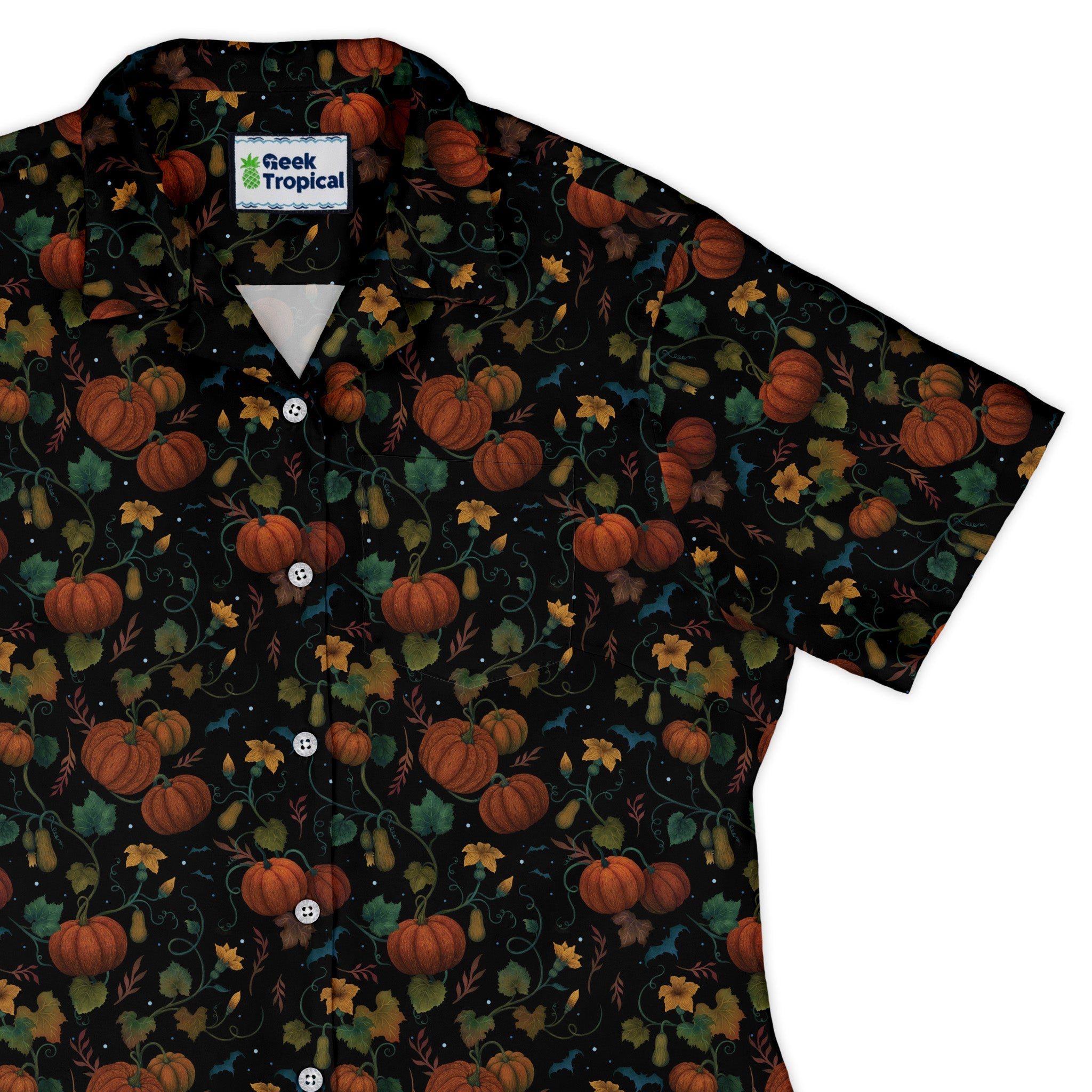 Pumpkin Bats Curvy Button Up Shirt Geek Nerd 0925 All Adult Button Up Shirts Animal Patterns