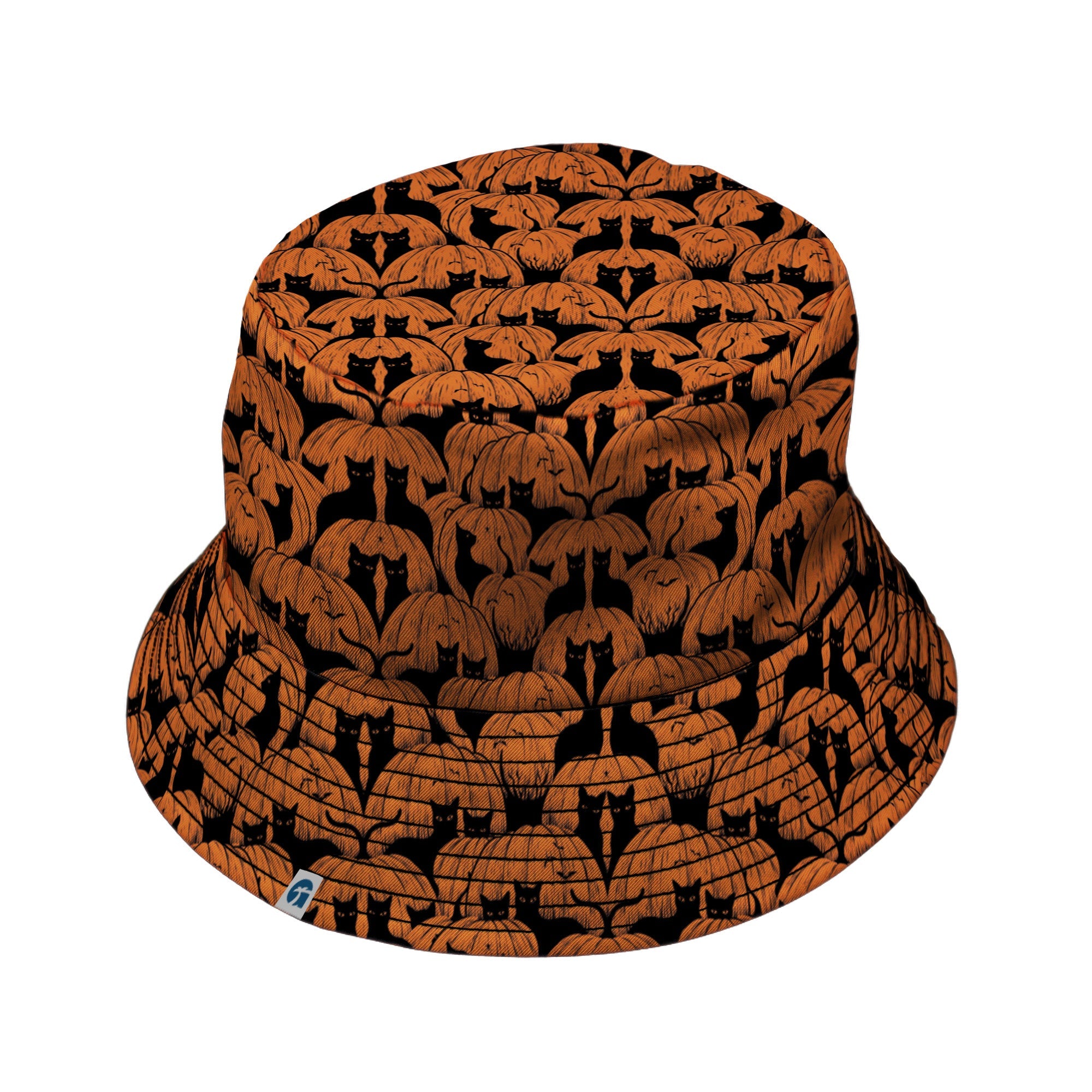 Pumpkin Cats Bucket Hat Black Stitching