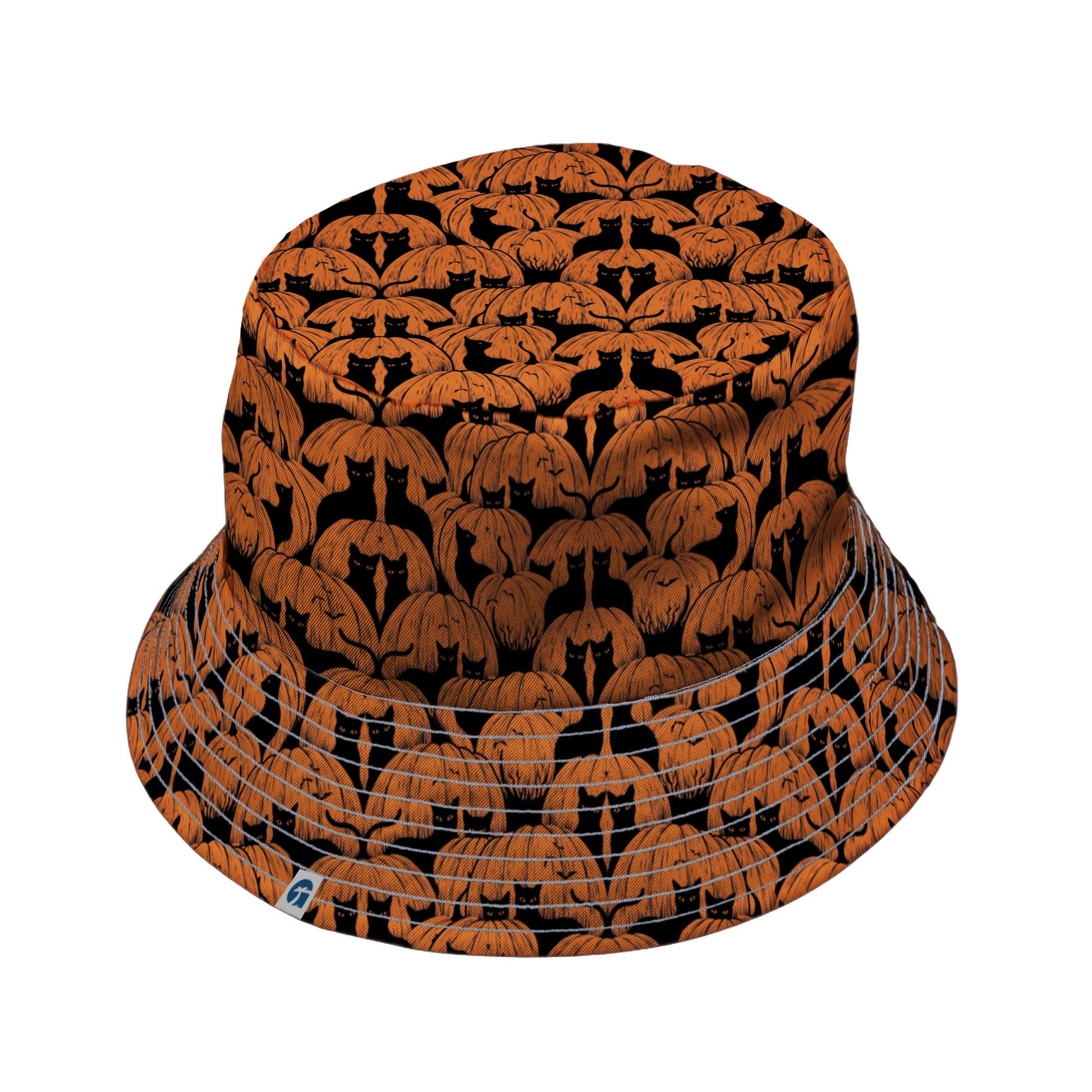 Pumpkin Cats Bucket Hat Gray Stitching