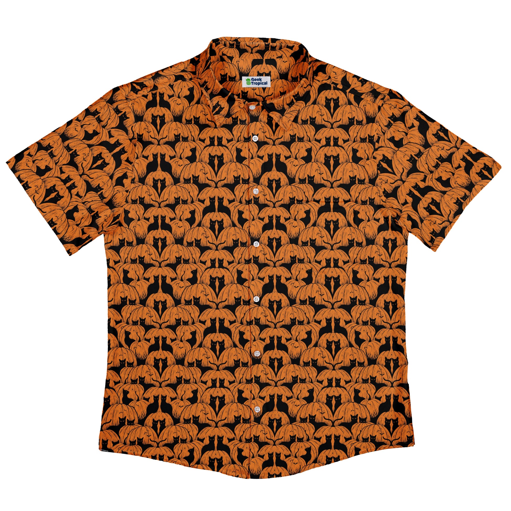 Pumpkin Cats Button Up Shirt Flat Front