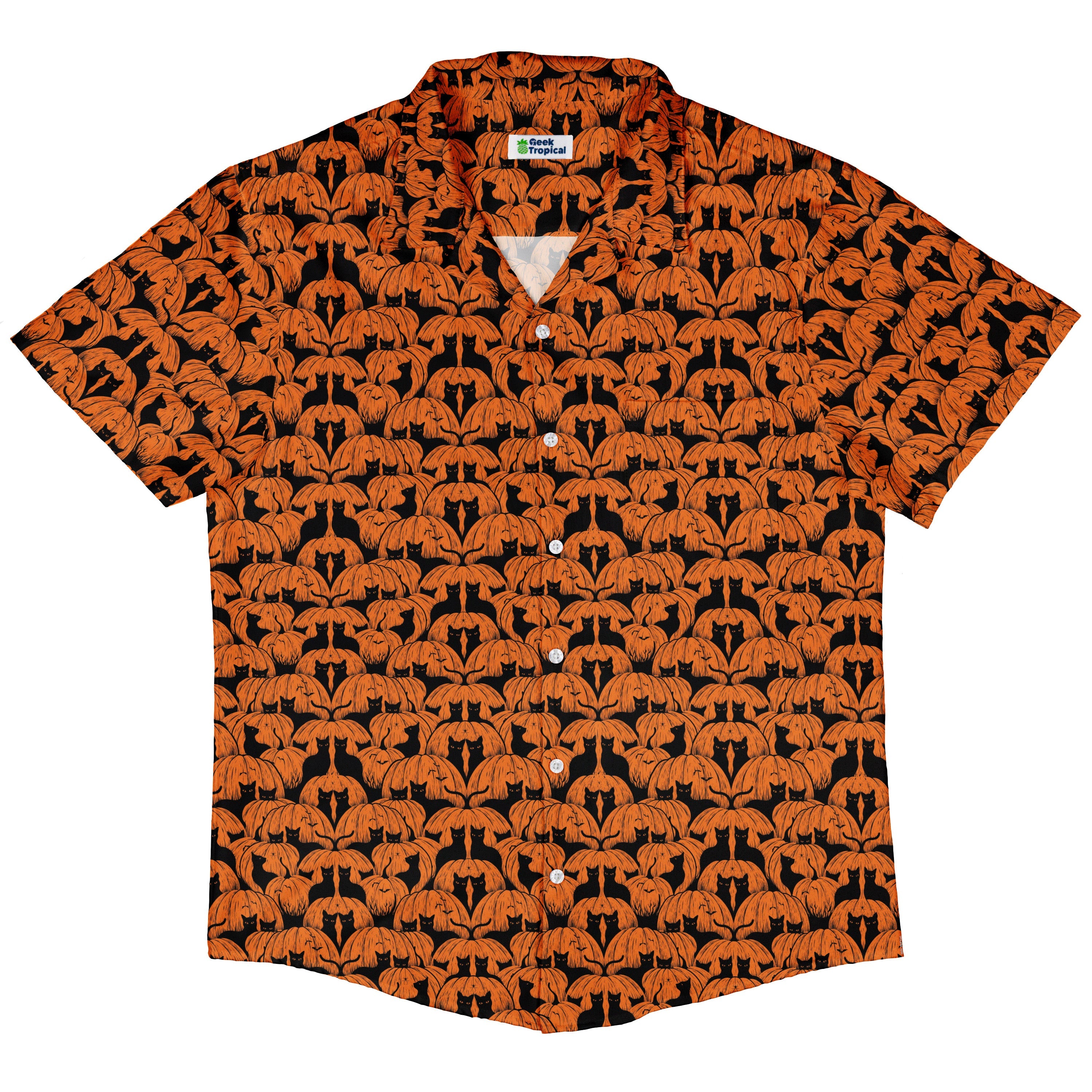 Pumpkin Cats Button Up Shirt Hawaiian Front
