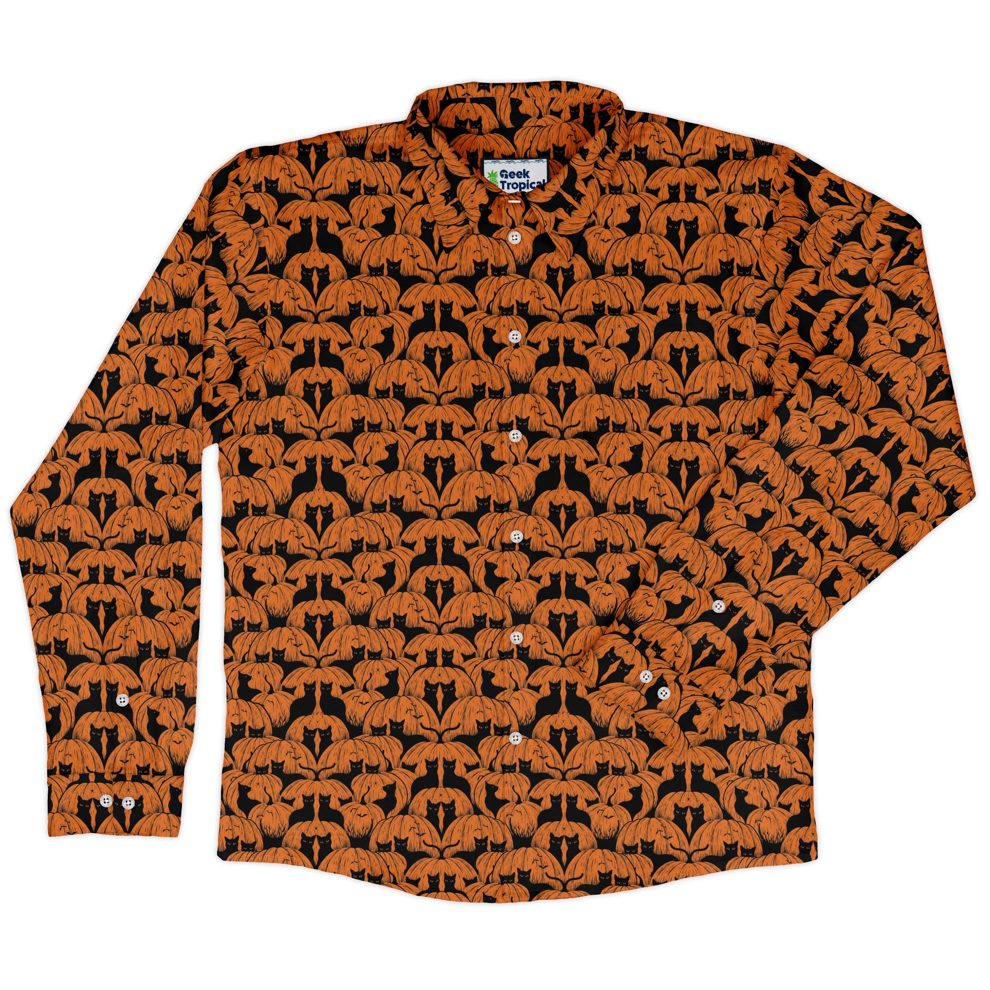 Pumpkin Cats Long Sleeve Button Up Shirt front
