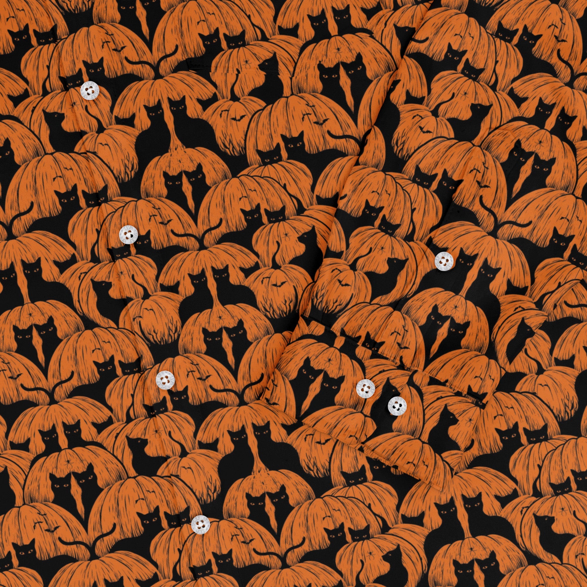 Pumpkin Cats Long Sleeve Button Up Shirt sleeve close