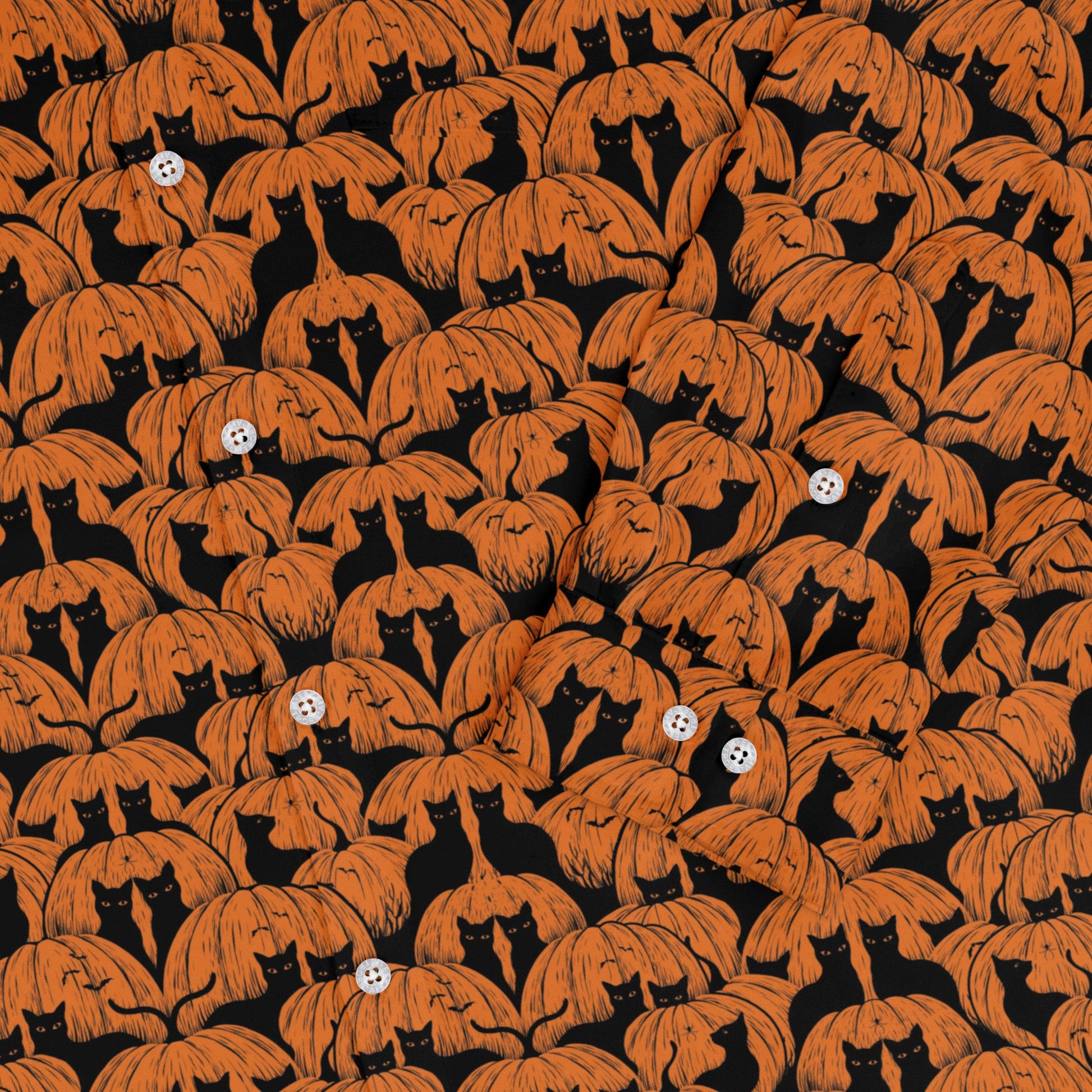 Pumpkin Cats Long Sleeve Button Up Shirt sleeve close