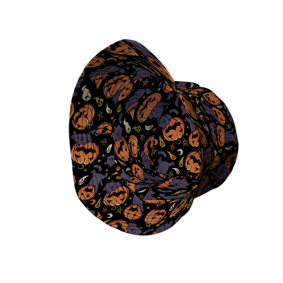 Pumpkin Field Black Cat Autumn Halloween Bucket Hat Side View